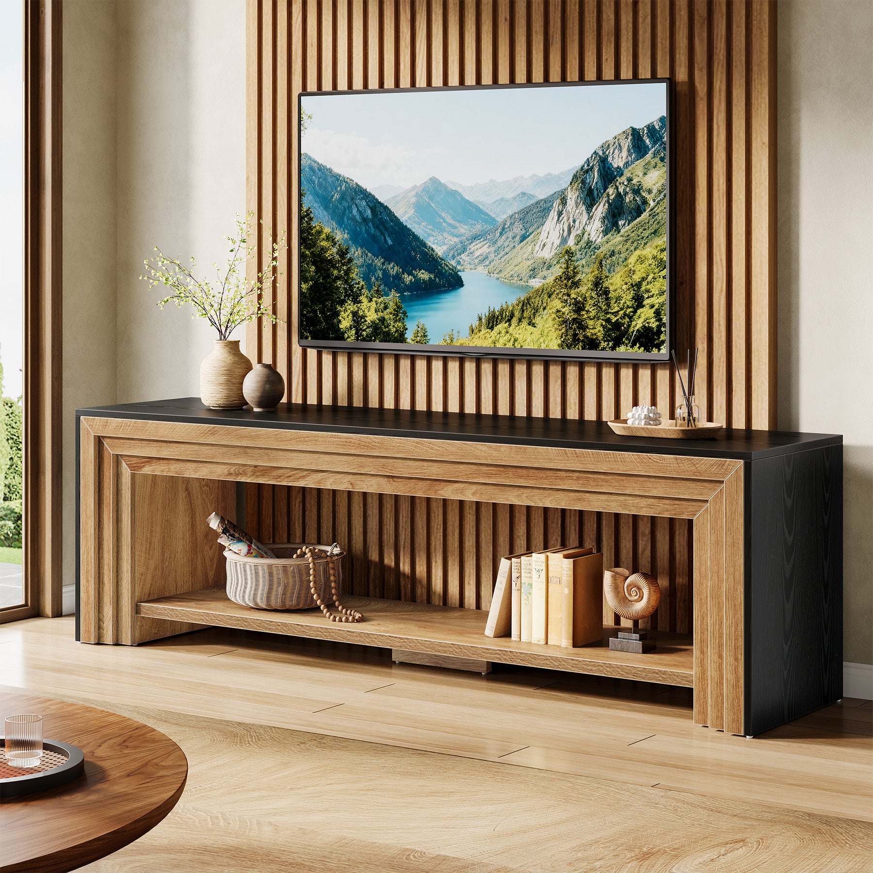 70" TV Stand, Long Entertainment Center with Shelves for Up to 80" TV