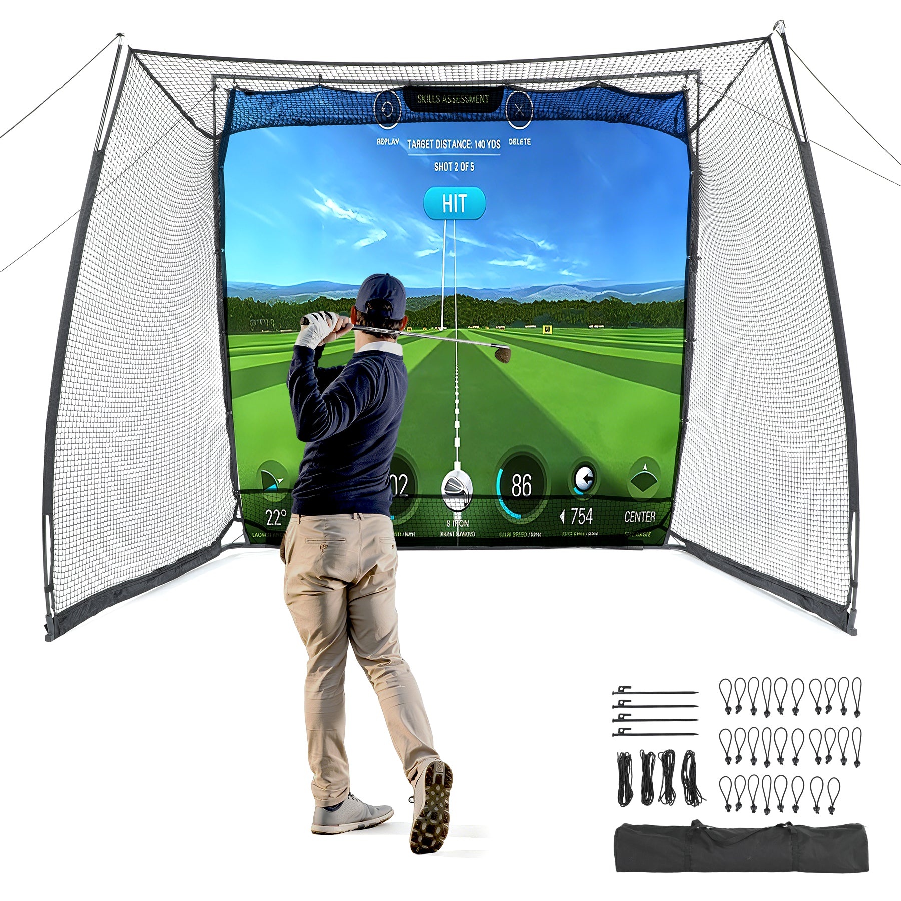 Golf Net, 11x8ft Golf Simulator Hitting Net with Sag-Free Impact Screen & Noise-Reducing Target Cloth
