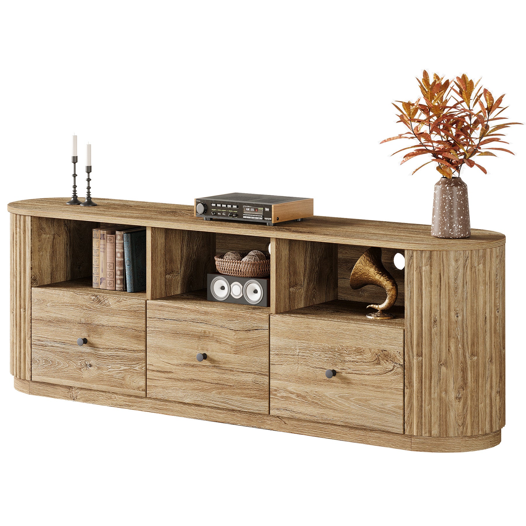 Tribesigns 70.87" Curved TV Stand for TVs up to 80", Modern Fluted Media Console