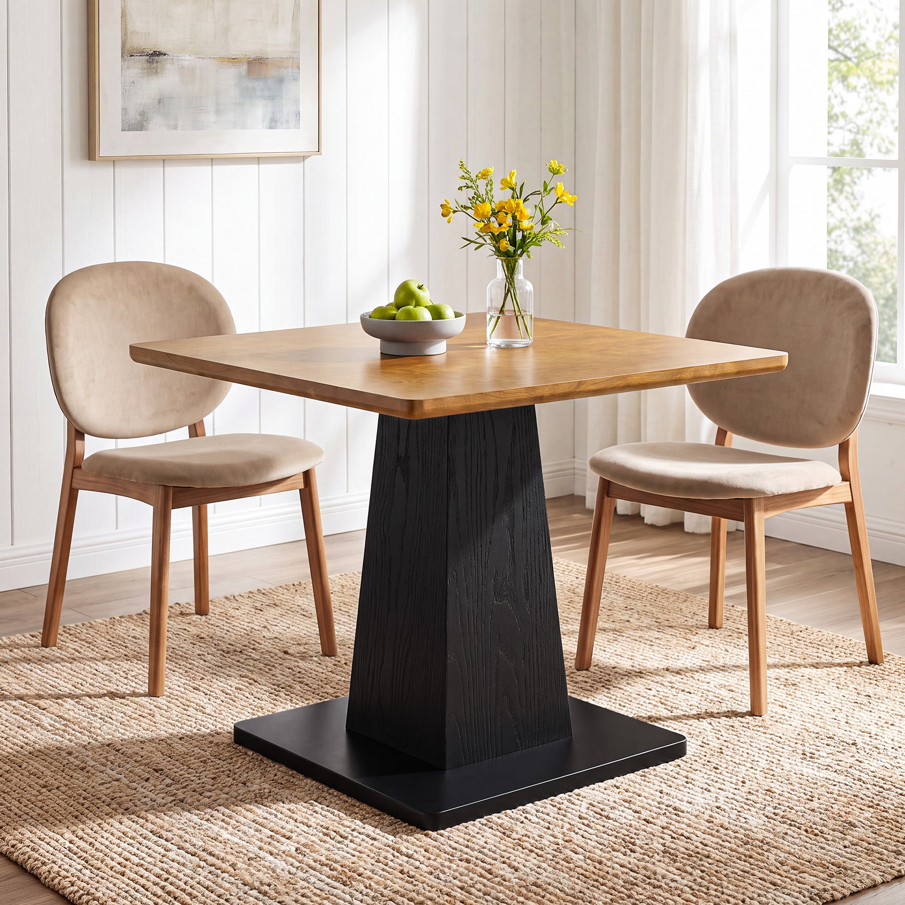 31.5" Square Dining Table for 4, Farmhouse Kitchen Table with Pedestal for Dining Room