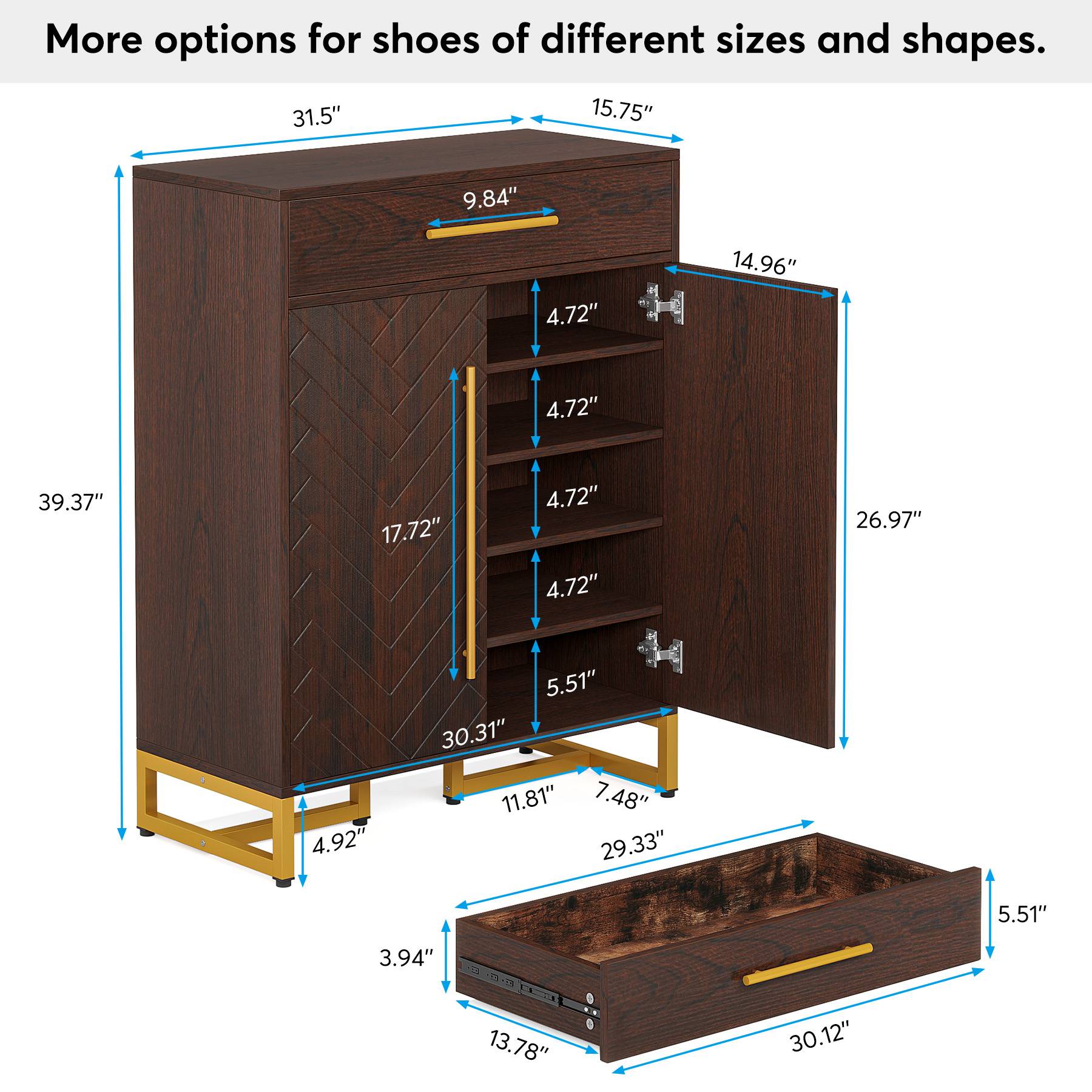 20-Pair Shoe Cabinet Organizer with Drawer & Adjustable Shelves