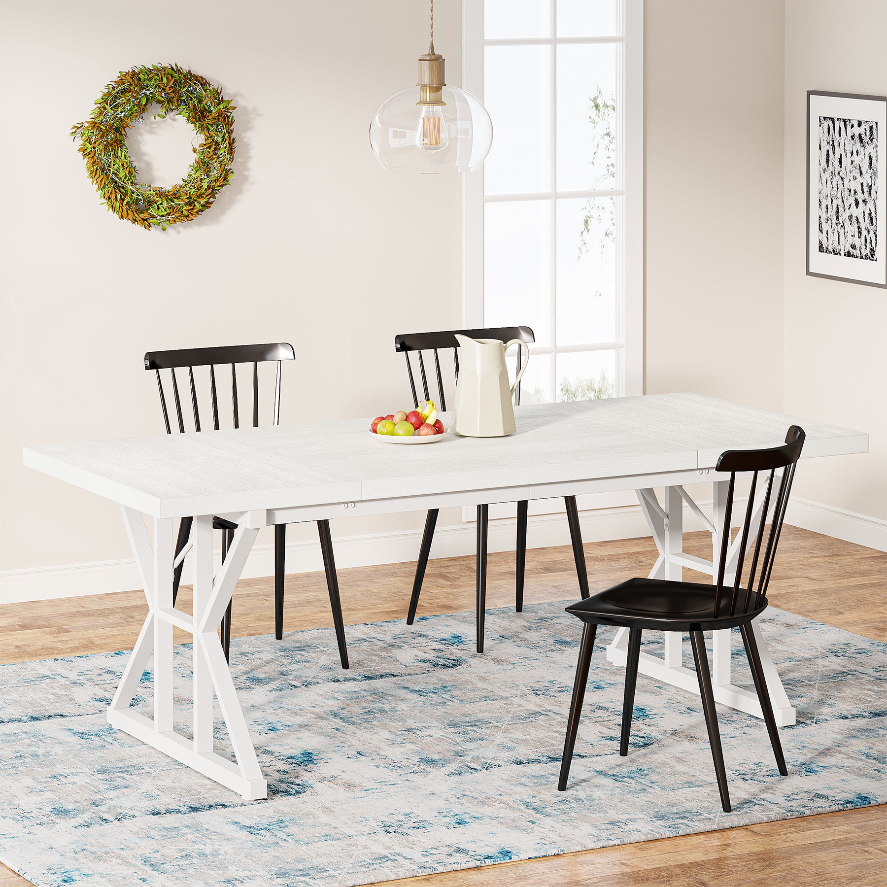 70.8" Farmhouse Dining Table for 6, Rectangular Wood Kitchen Table with Metal Legs