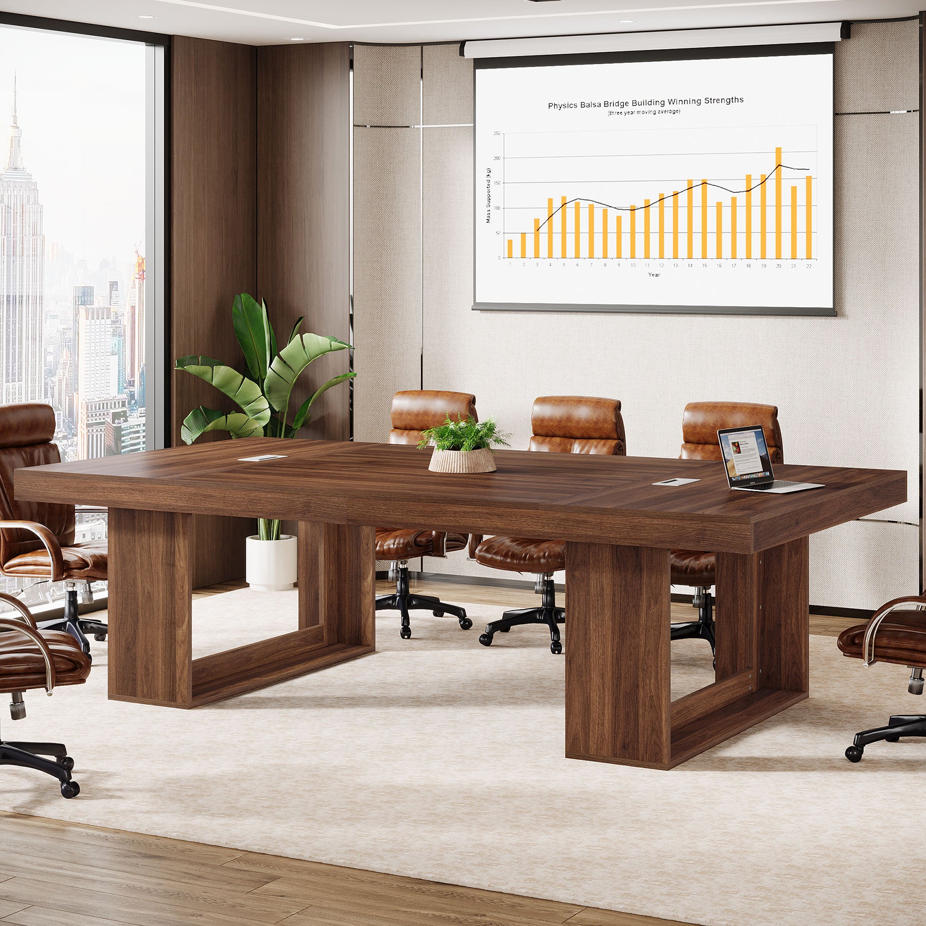 8FT Conference Table, 94.5" Meeting Table with 2 Cable Grommet for 8-10