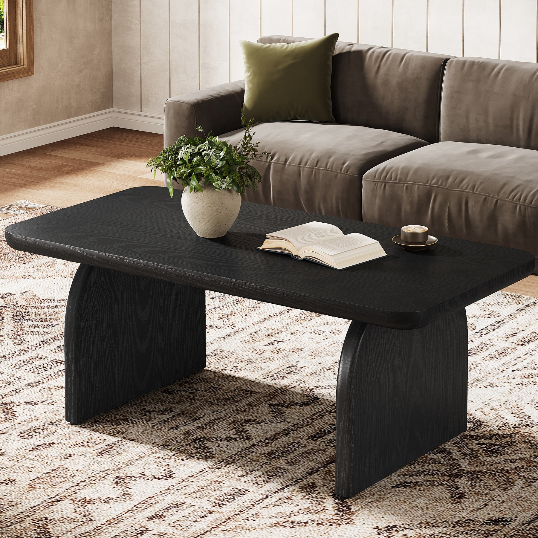 47" Farmhouse Coffee Table, Rectangular Wooden Center Table for Living Room