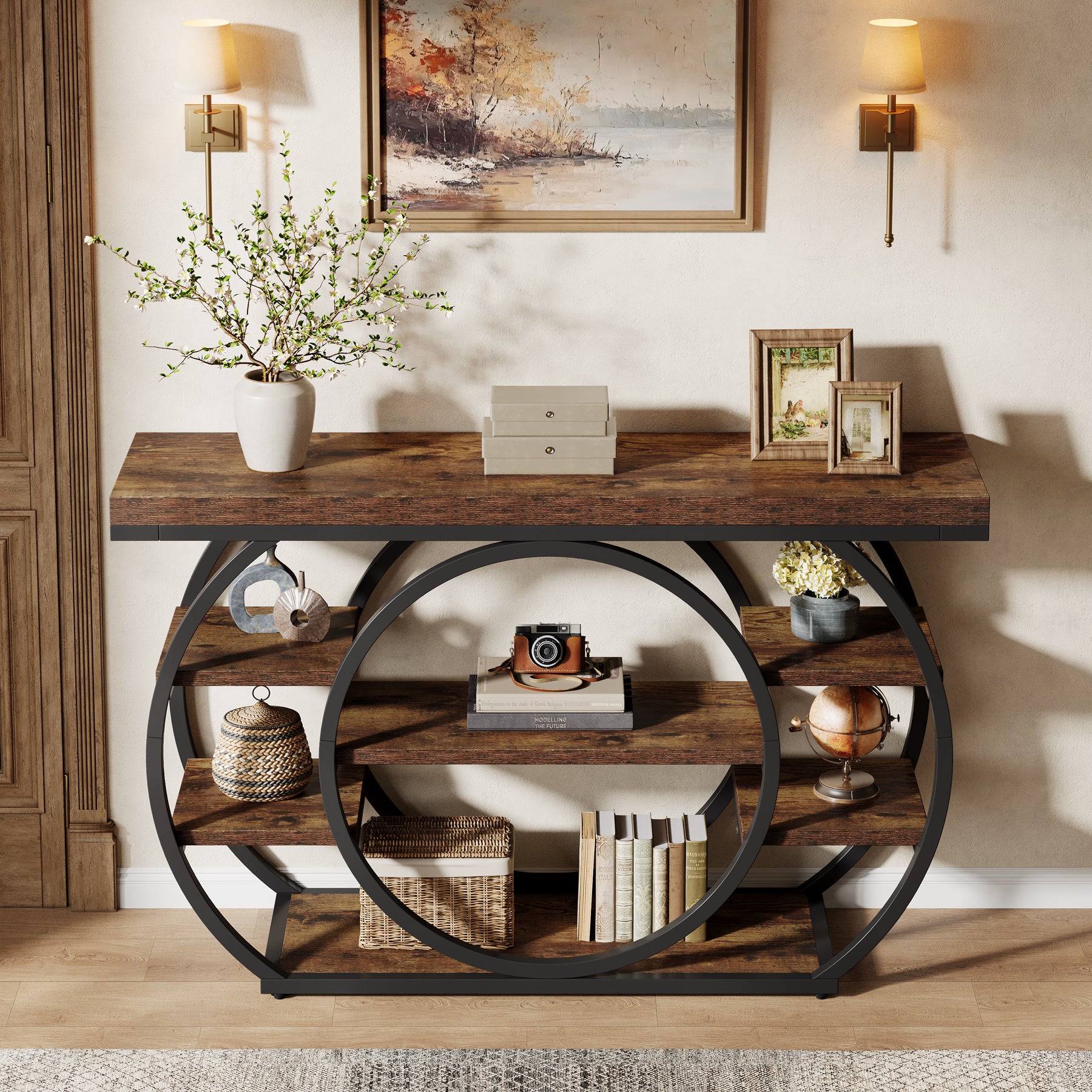 47.24" Console Table, 5 - Tier Industrial Sofa Table with Metal Frame Tribesigns