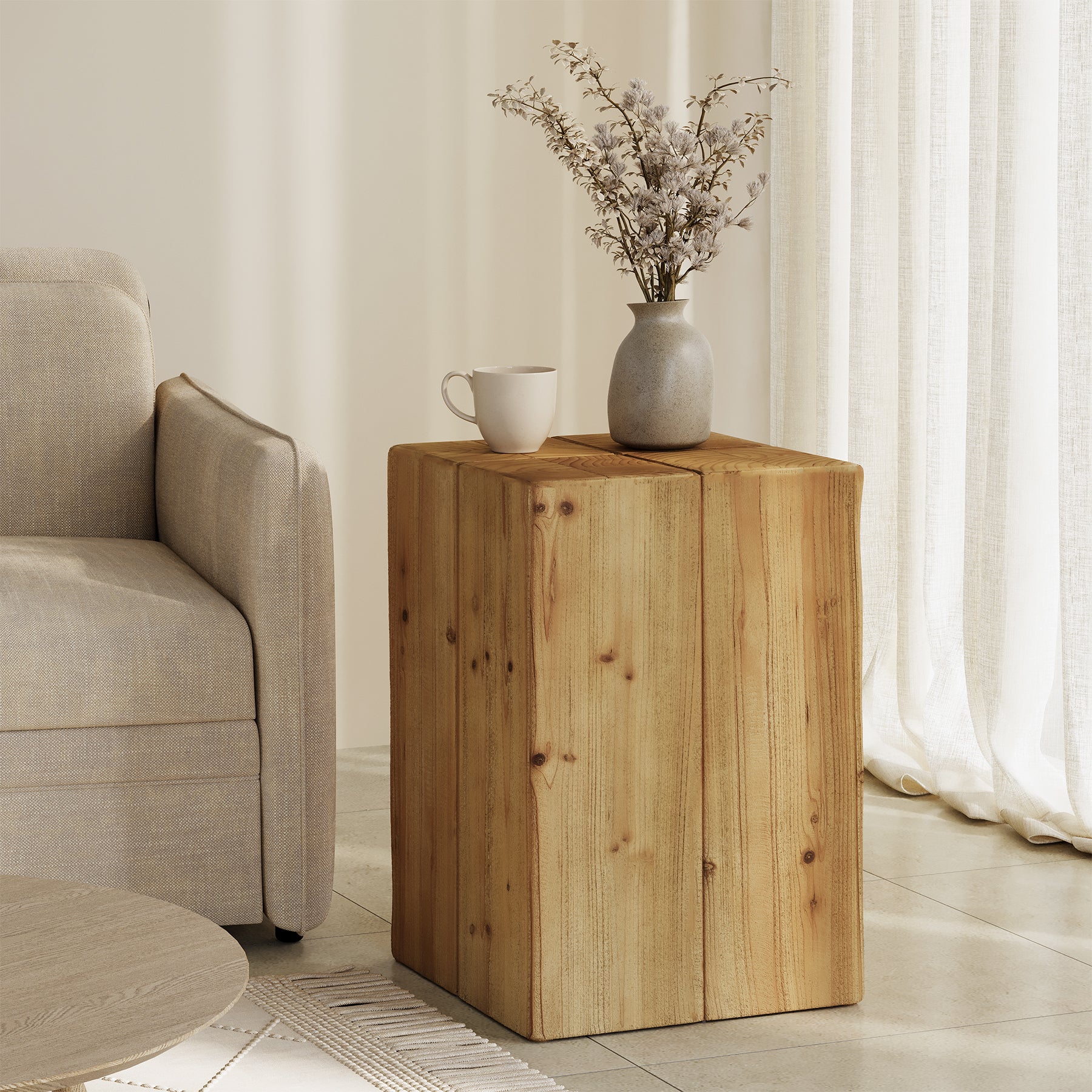 Solid Wood End Table, 23.6" Square Side Table for Living Room