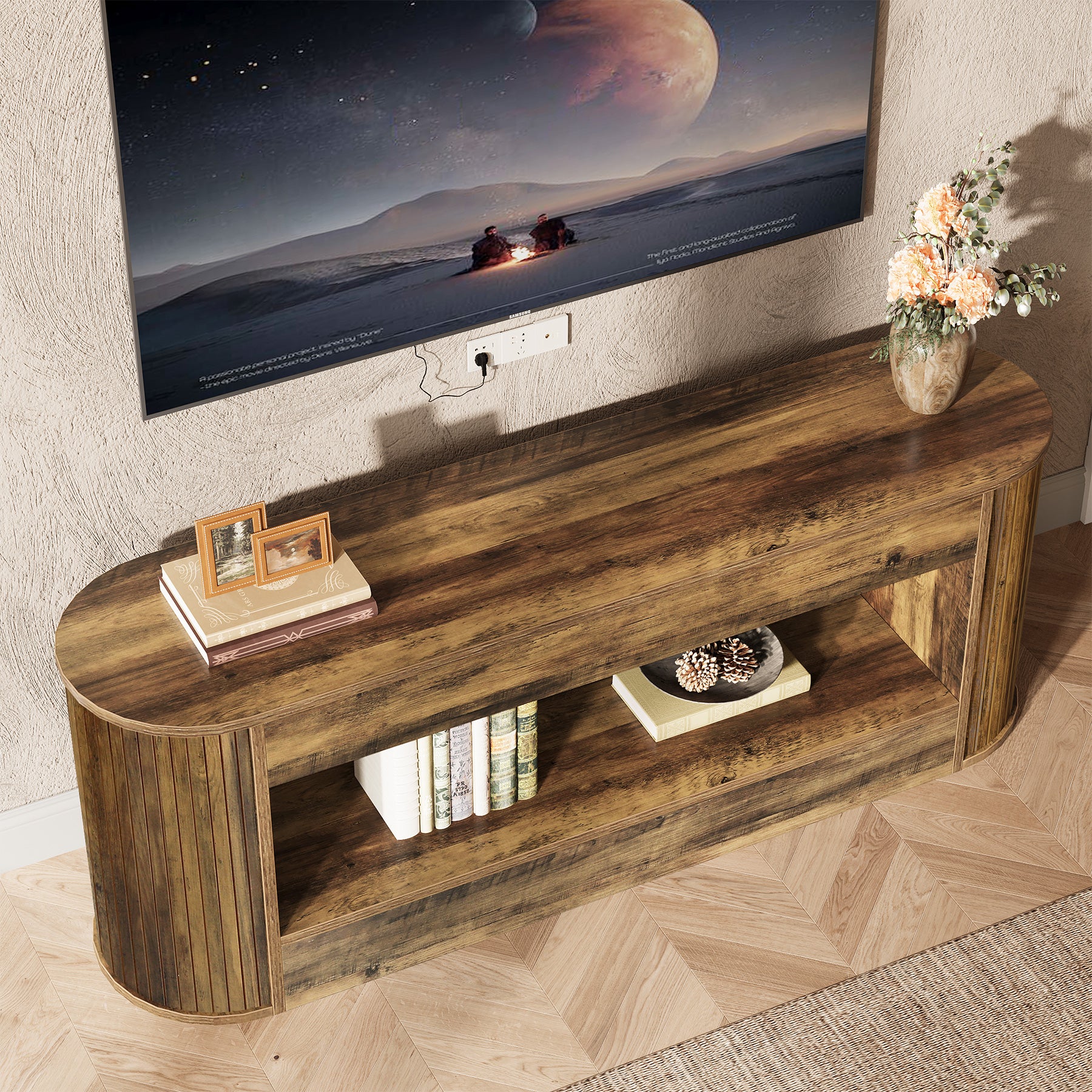 63" TV Stand with Storage, Entertainment Center Media for 55/60/65" TV