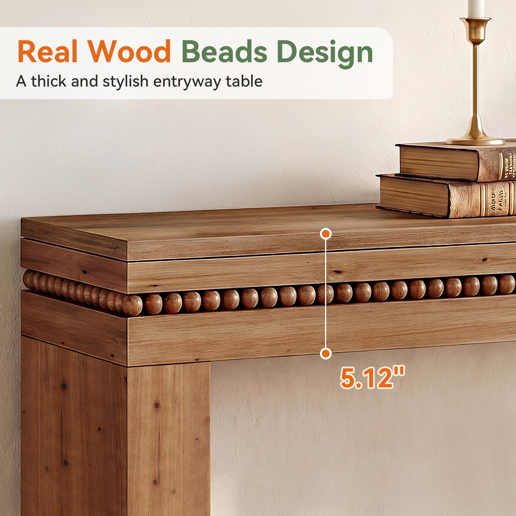 63" Solid Wood Console Table, Mid-Century Sofa Table Behind the Couch for Hallway Foyer