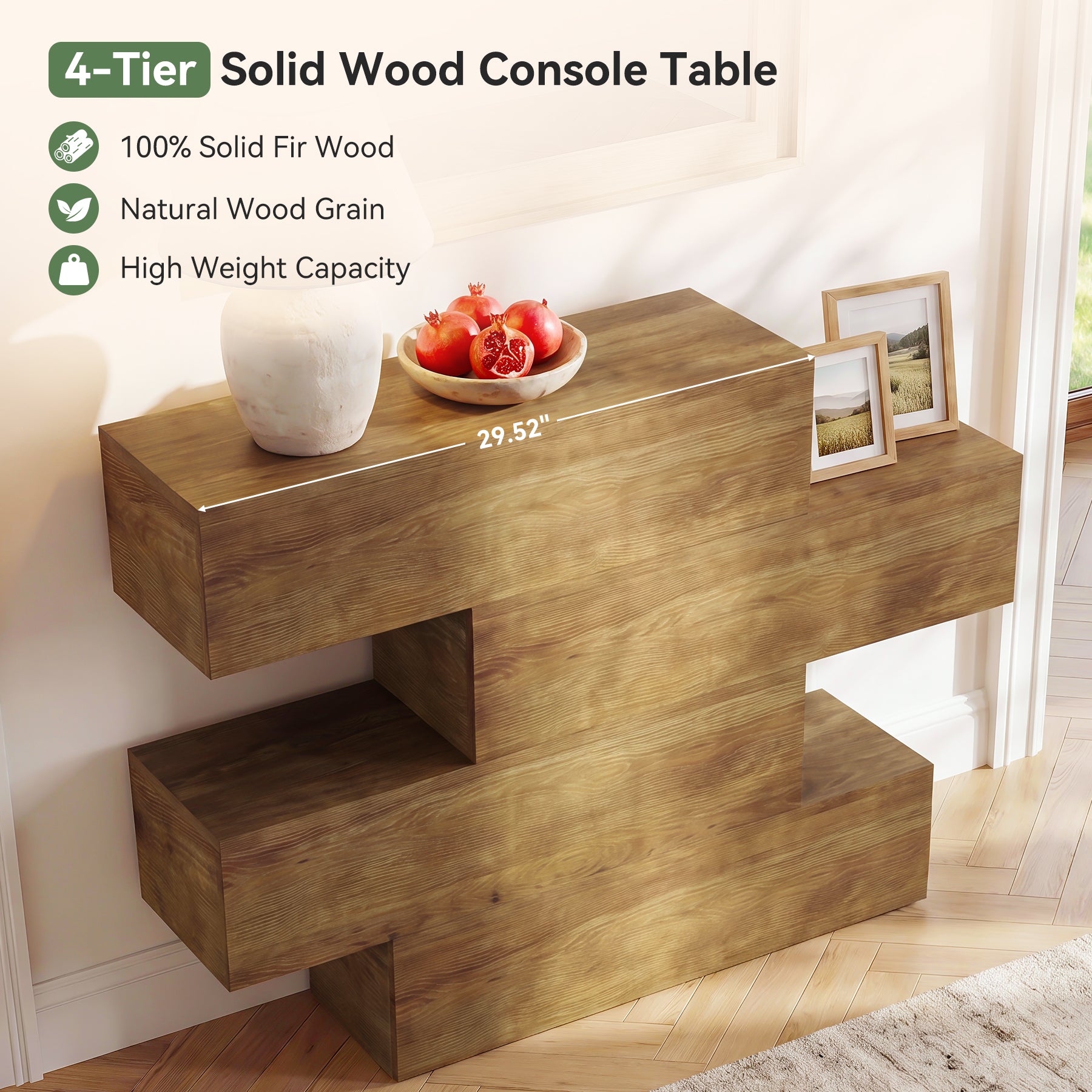 43.3" Asymmetrical Solid Wood Console Table, Rustic Sofa Table Industrial Accent Display Table for Living Room