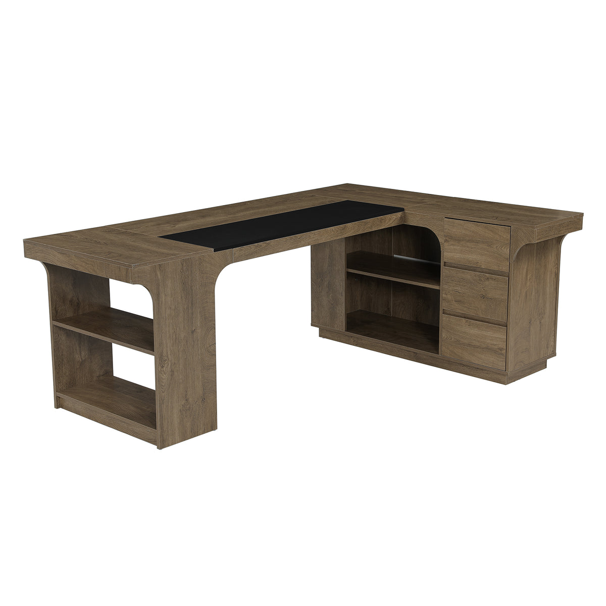 78" L-Shaped Executive Desk, Farmhouse Wood with 3 Drawers & Dual-Side Open Shelves