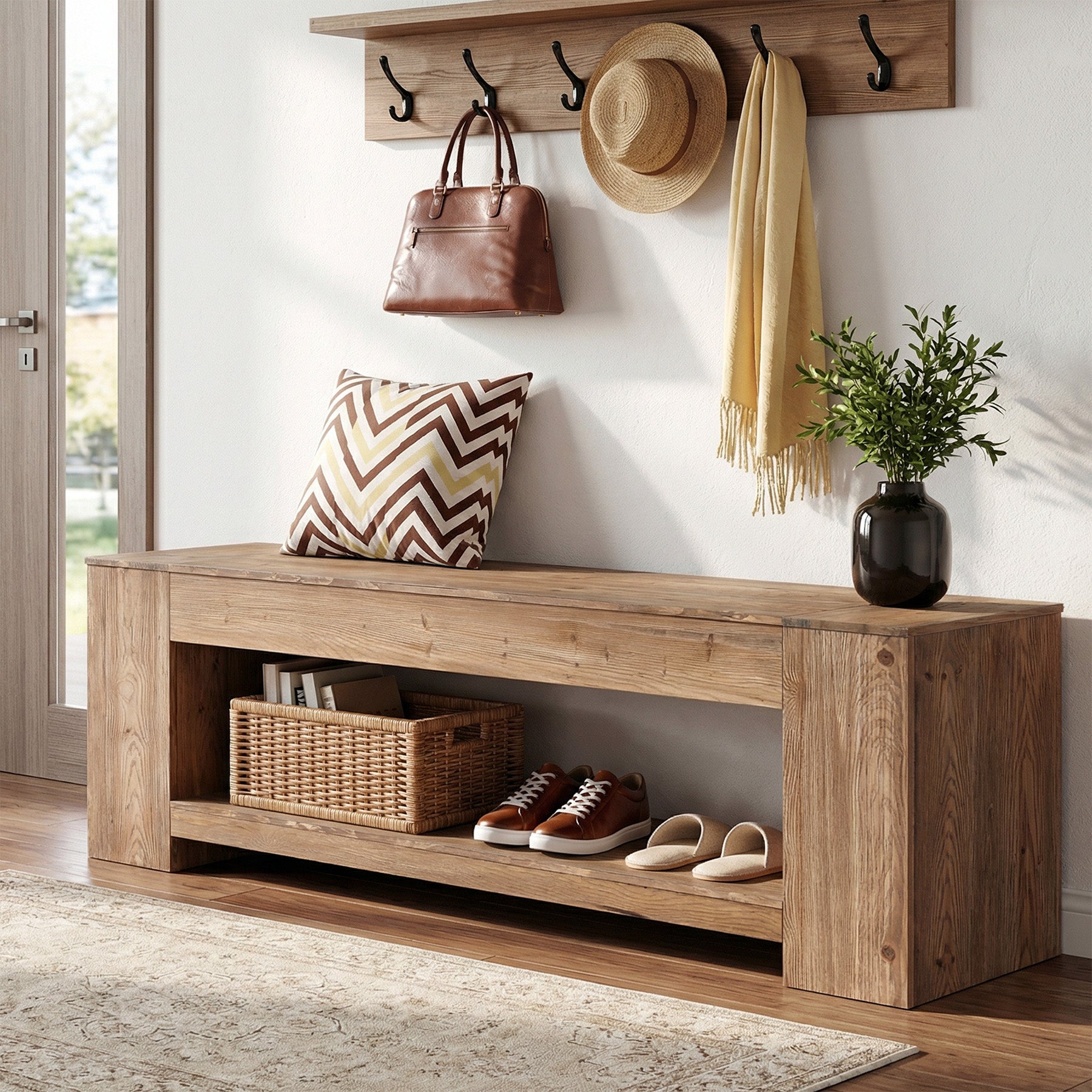 Tribesigns 62.99" Console Table, Solid Wood Entryway Table with Shelf for Hallway