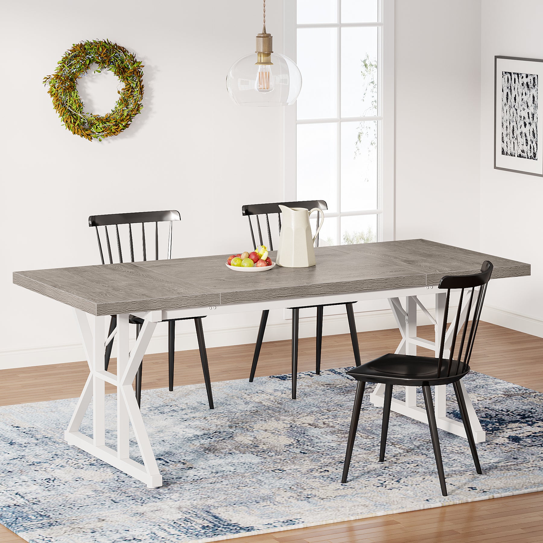 70.8" Farmhouse Dining Table for 6, Rectangular Wood Kitchen Table with Metal Legs