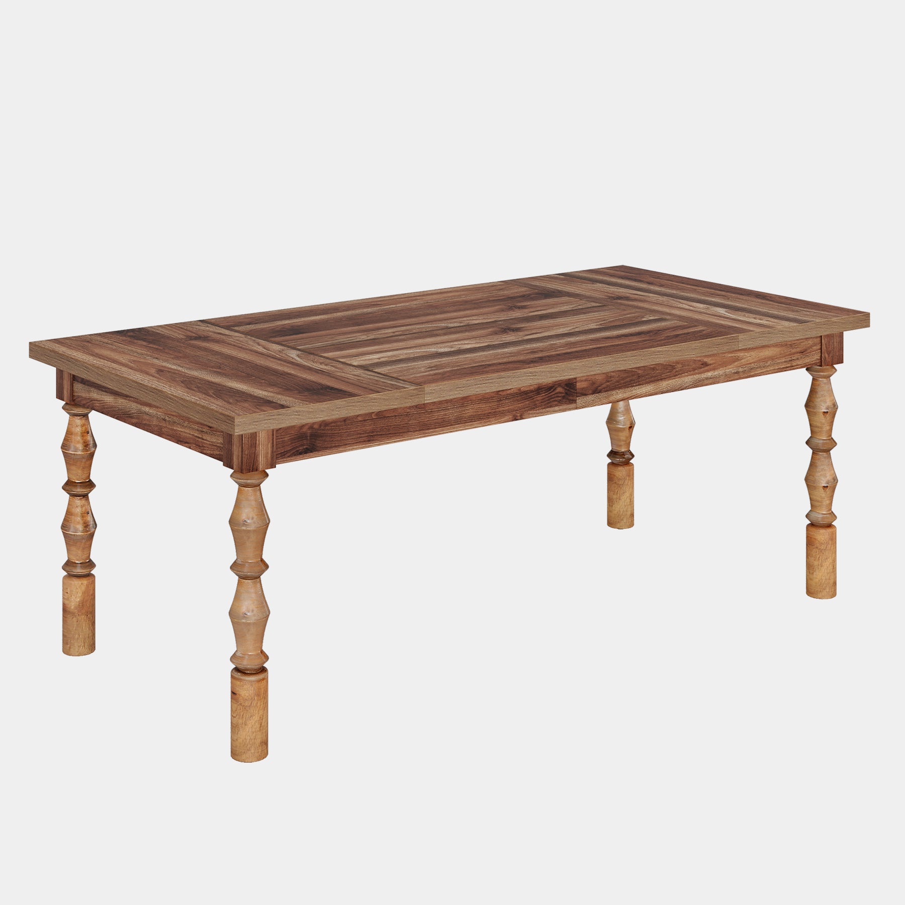 Wood Dining Table, 62” Large Kitchen Table with Carved Turned Legs for 4-6 People Tribesigns