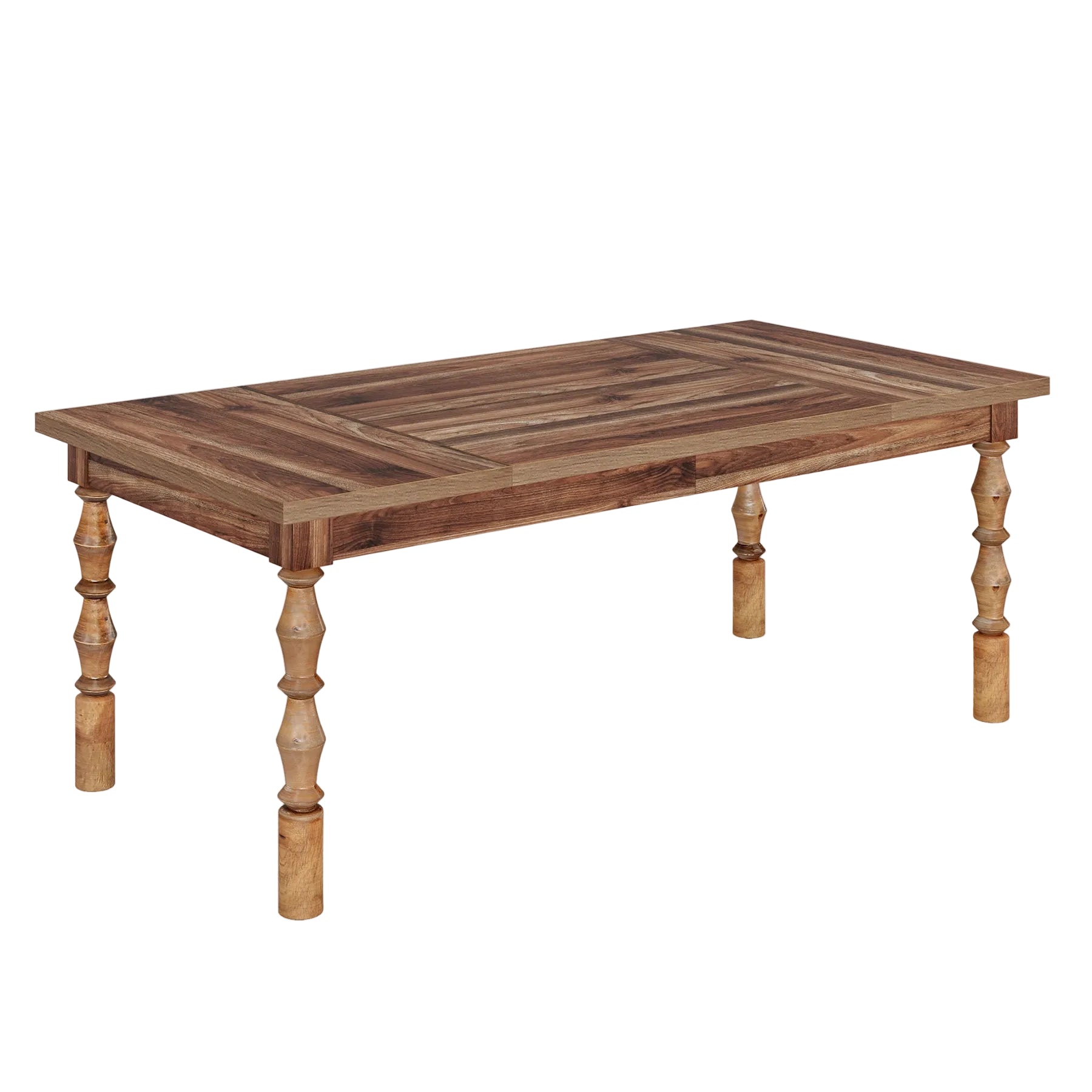 Wood Dining Table, 62” Large Kitchen Table with Carved Turned Legs for 4-6 People Tribesigns