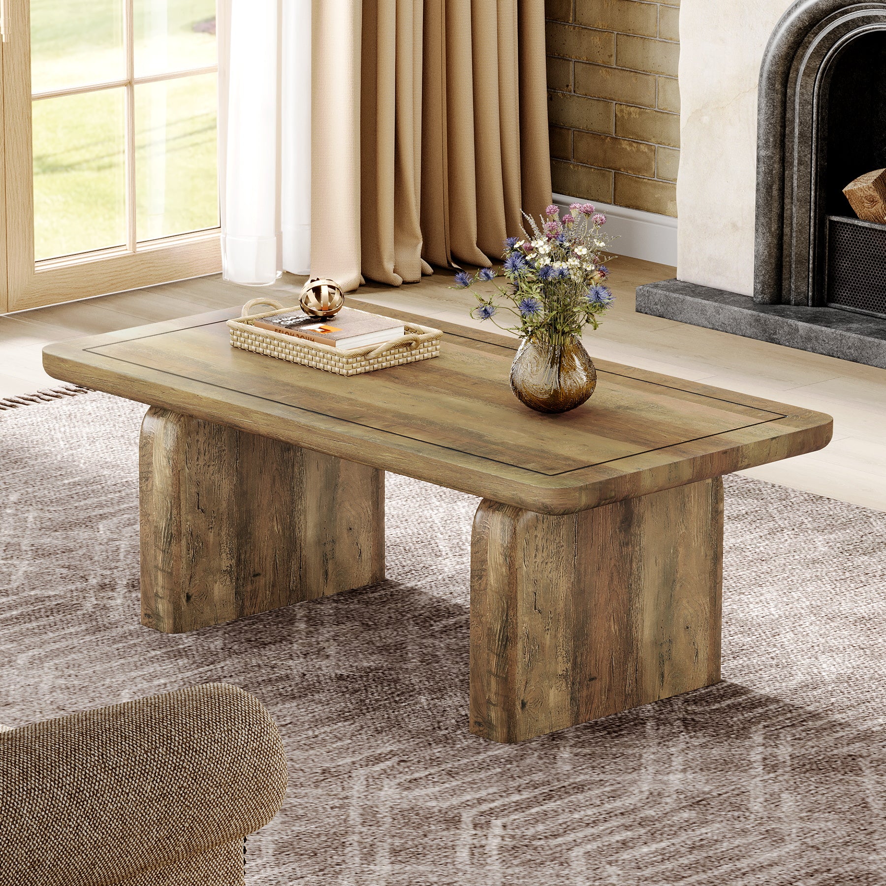 Rectangle Coffee Table, 47.24" Tea Table with Thickened Tabletop