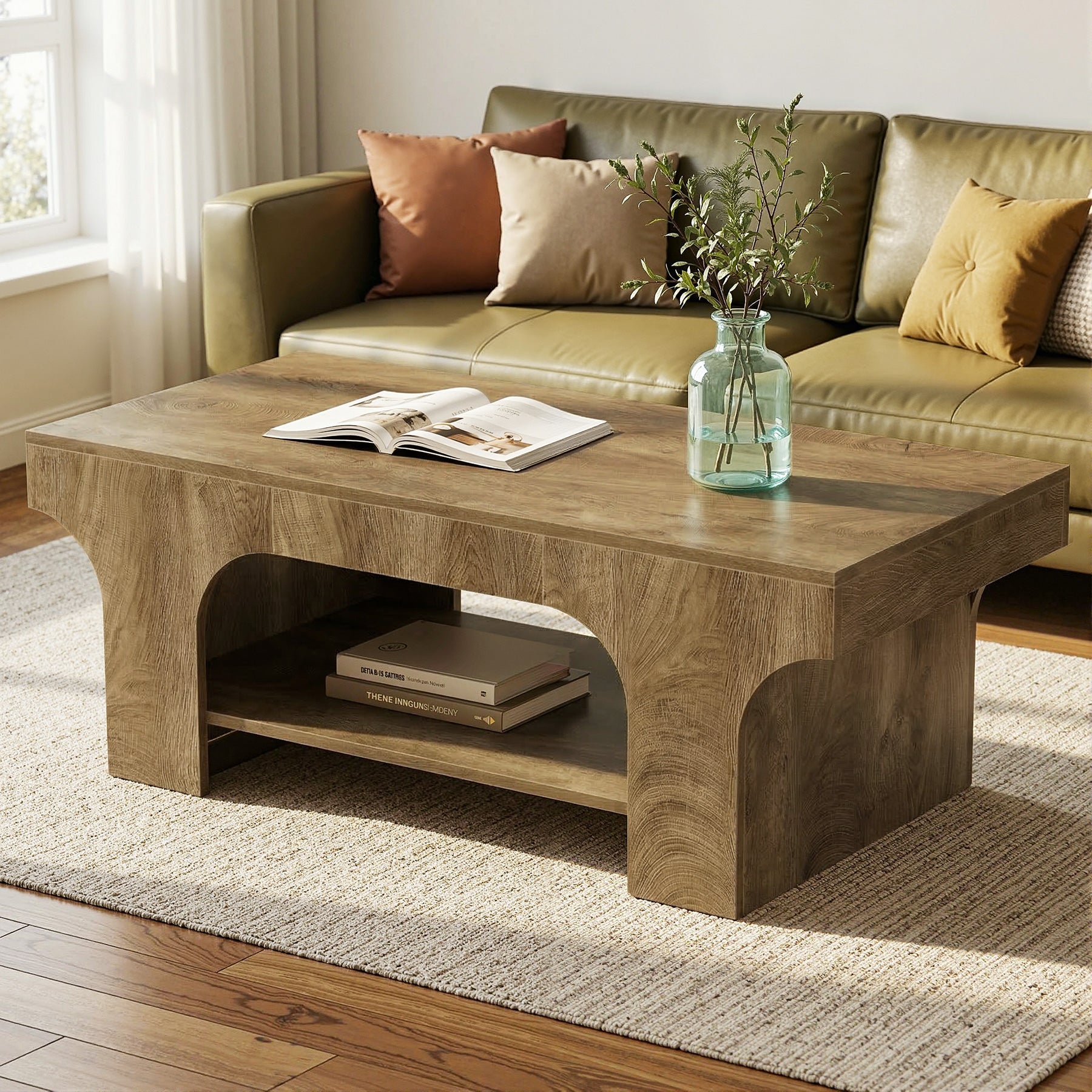 Tribesigns 47.24" Coffee Table, 2-Tier Farmhouse Center Table for Living Room