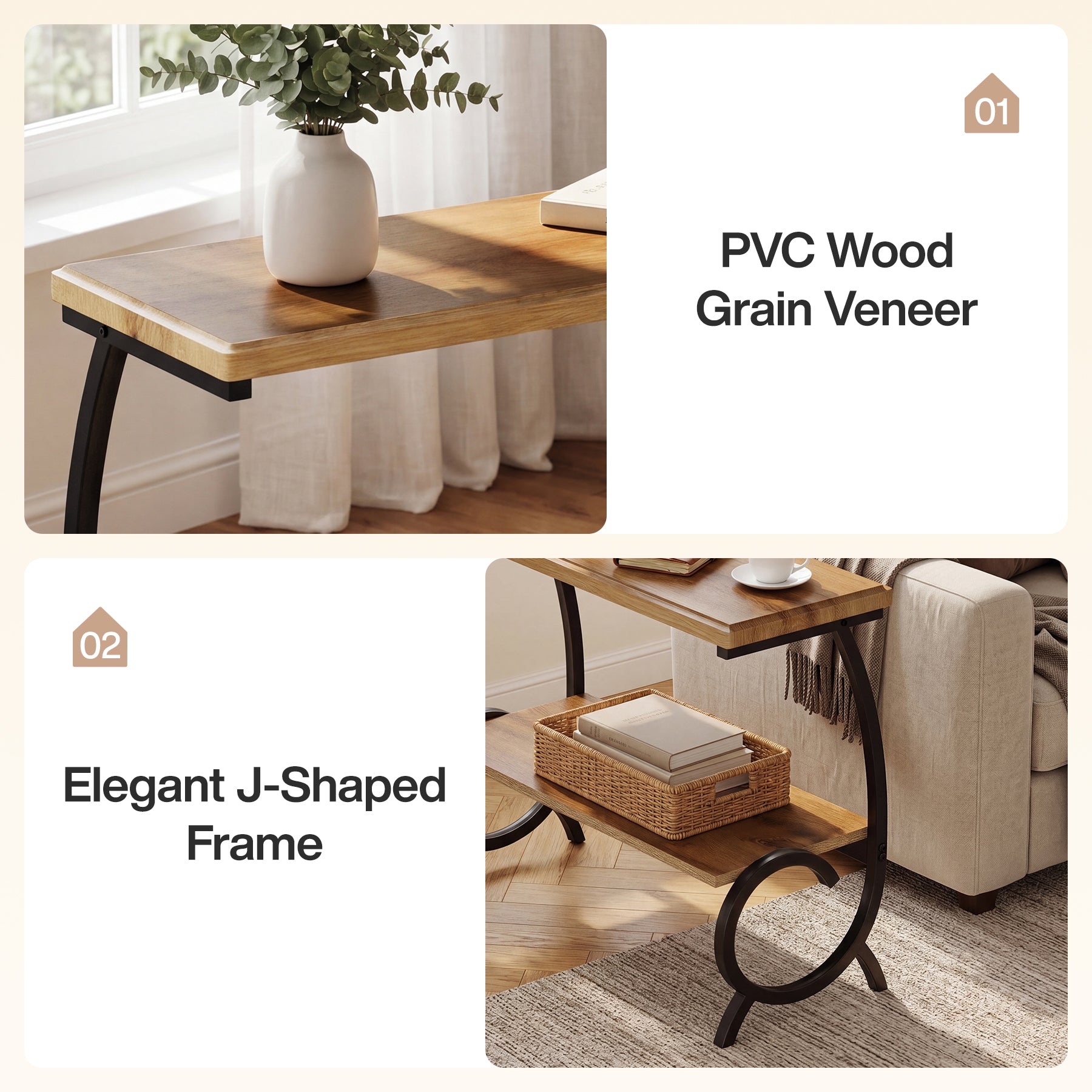 Tribesigns 2-Tier End Table, J-Shaped Side Table for Living Room
