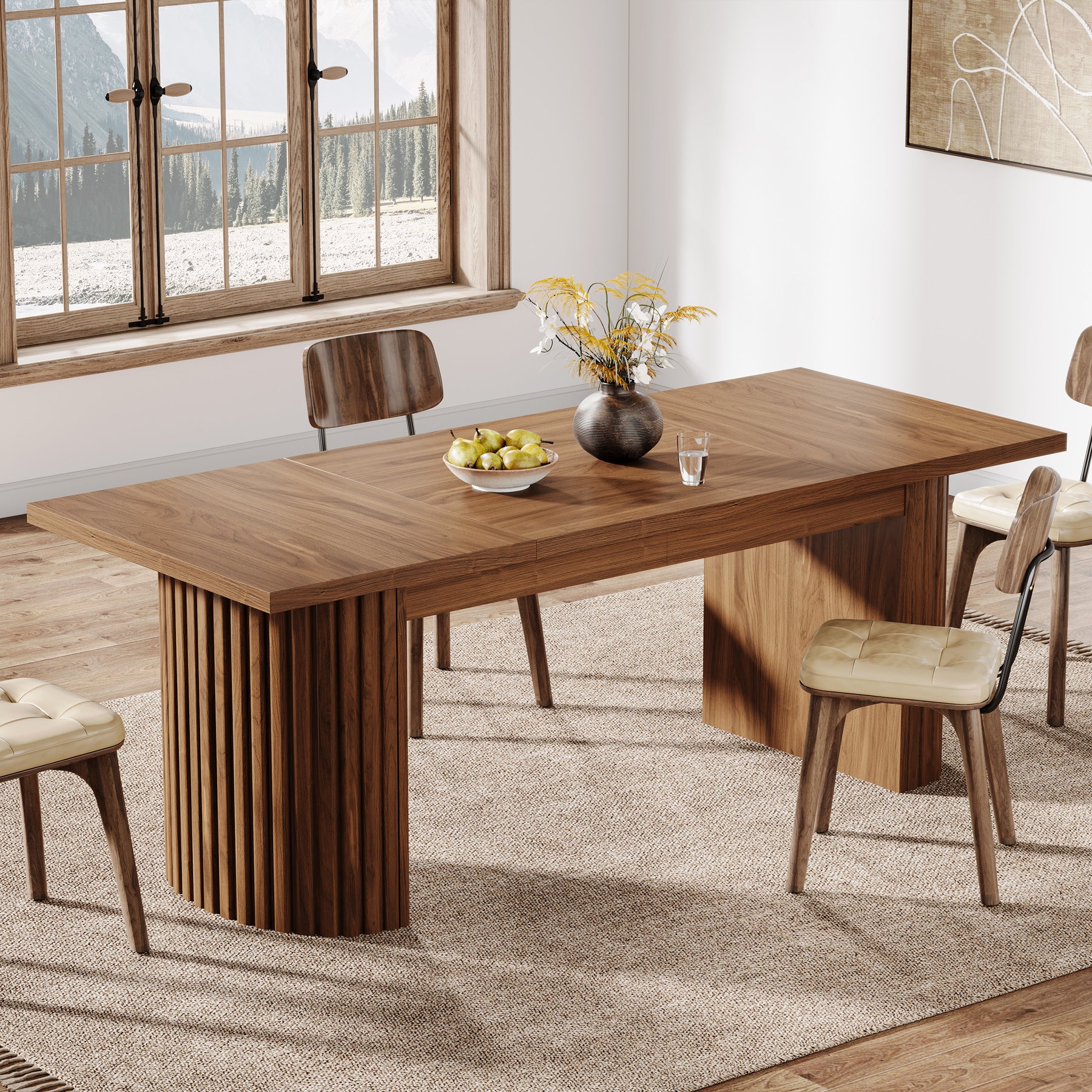 78.7" Dining Table, Farmhouse Kitchen Table With Dual Base
