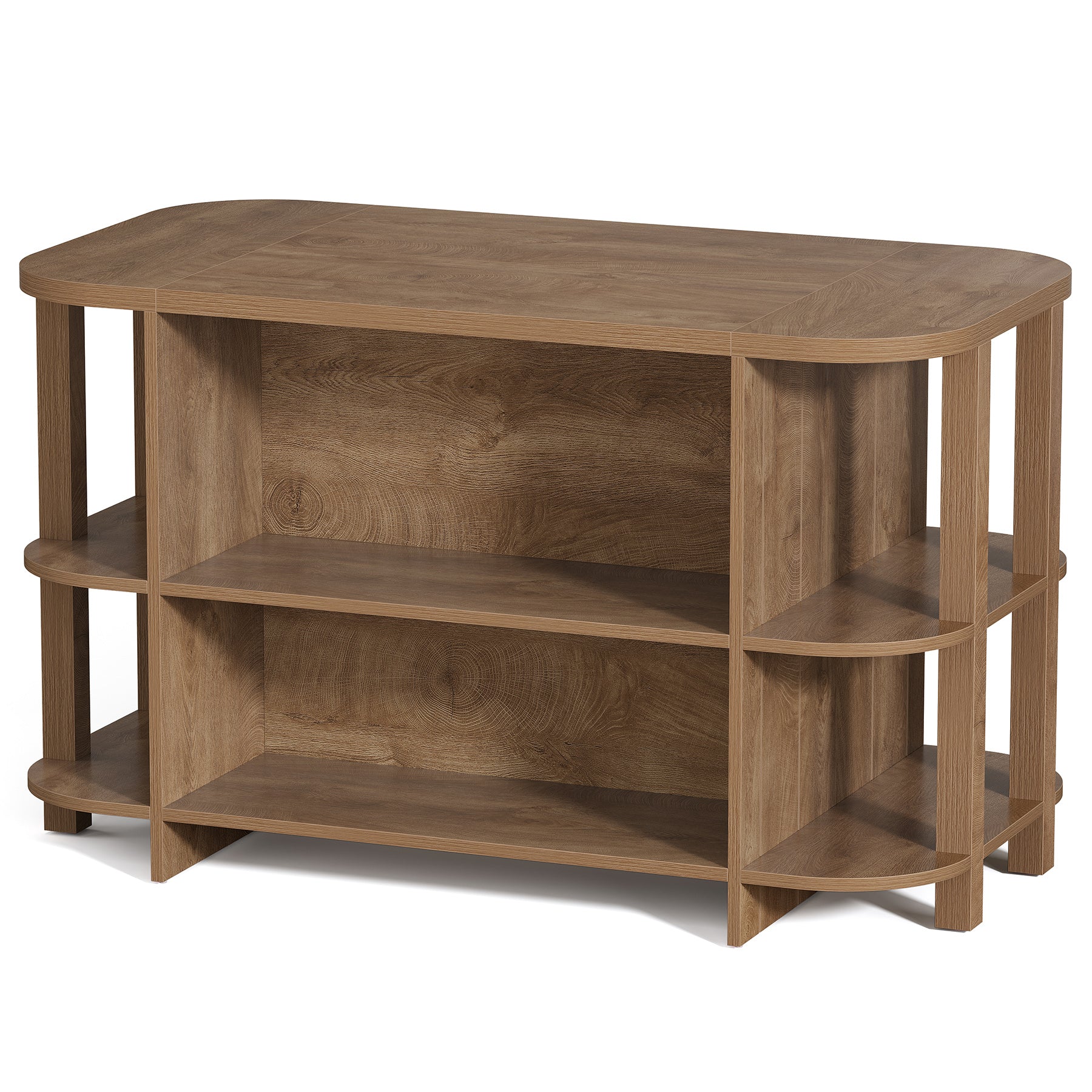 63" Farmhouse Kitchen Island, Counter Height Bar Table with 3-Tier Storage