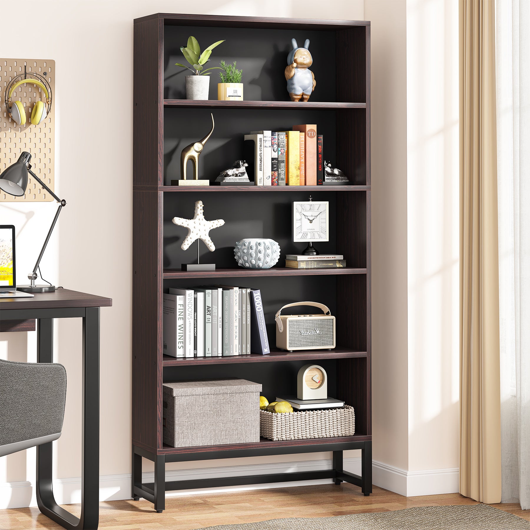 70.8" Bookcase, Large Bookshelf Organizer with 5-Tier Storage Shelves