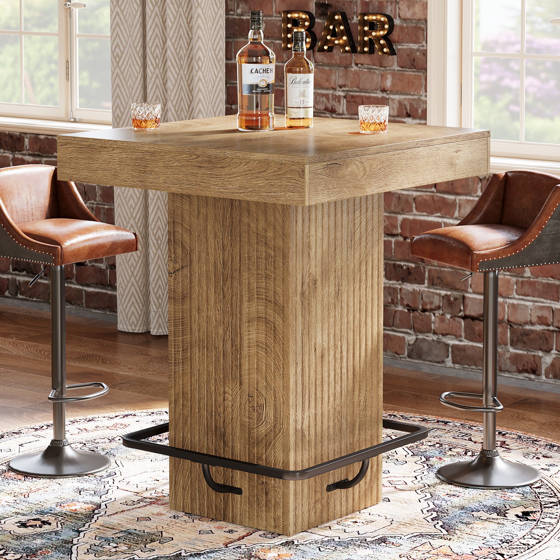 31.5" Bar Table, Square Dining Table Counter Height Table with Metal Footrest