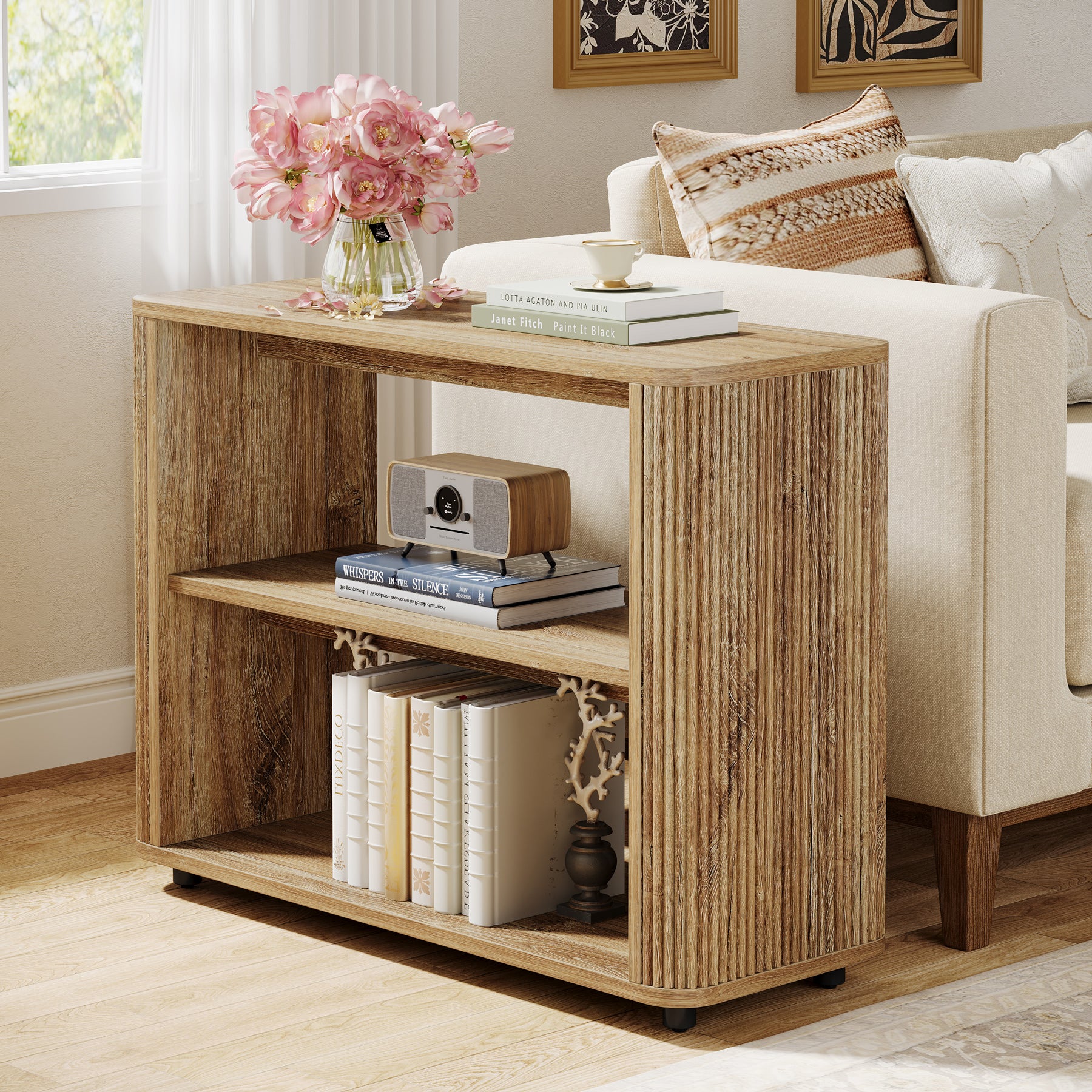 3-Tier End Table, Narrow Side Table Nightstand with Storage