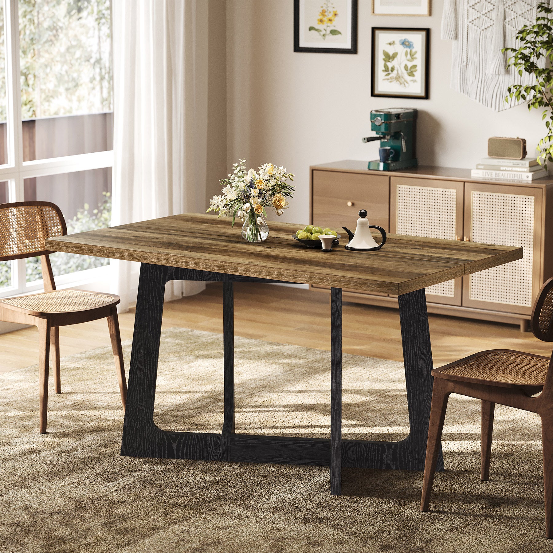 47" Small Dining Table for 2-4 People, Farmhouse Kitchen Table with Sturdy Pedestal Base