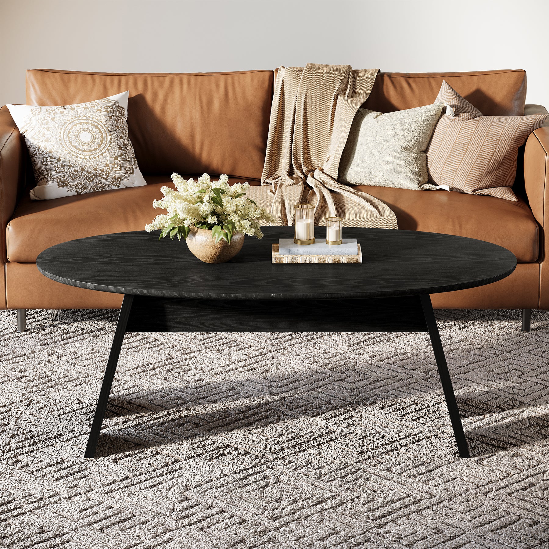 Oval Coffee Table, 47" Modern Center Cocktail Table with Angled Legs