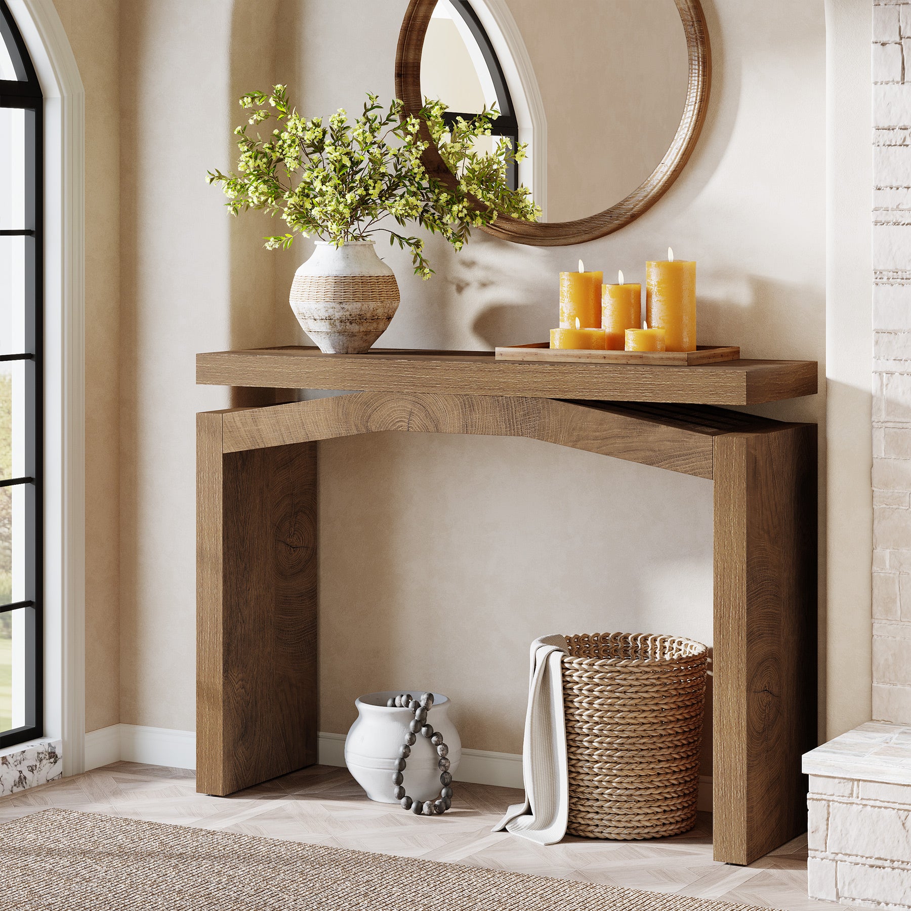 40" Farmhouse Console Table, Narrow Entryway Sofa Table with Hollow Design for Hallway, Foyer, or Living Room