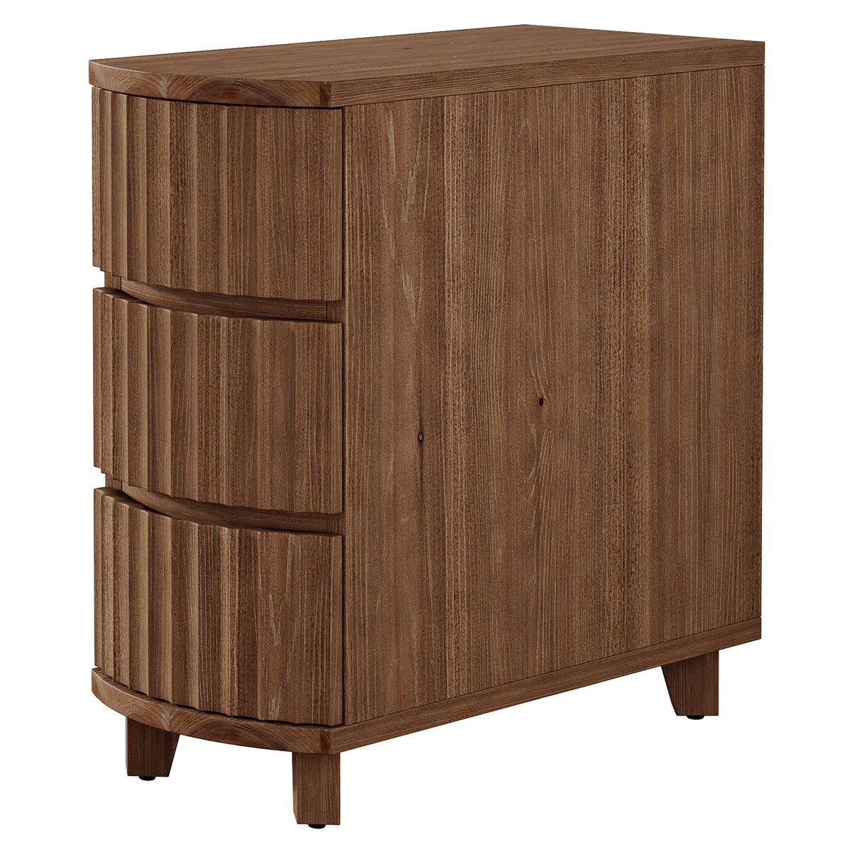 Solid Wood End Table, 3-Drawer Narrow Side Table with Curved Design for Living Room