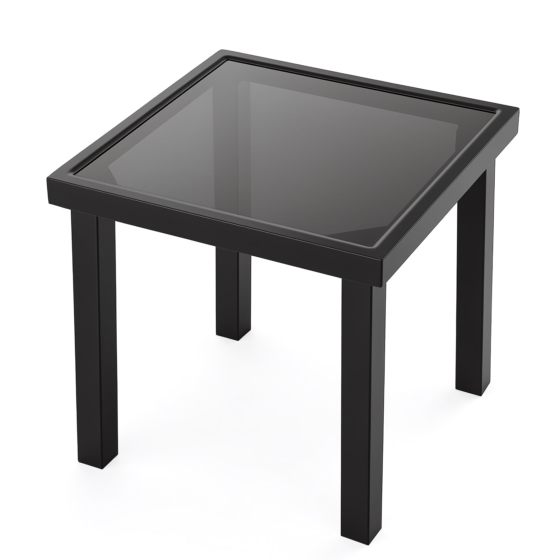 Outdoor Square End Table, Patio Side Table with Water-Resistant Glass Top