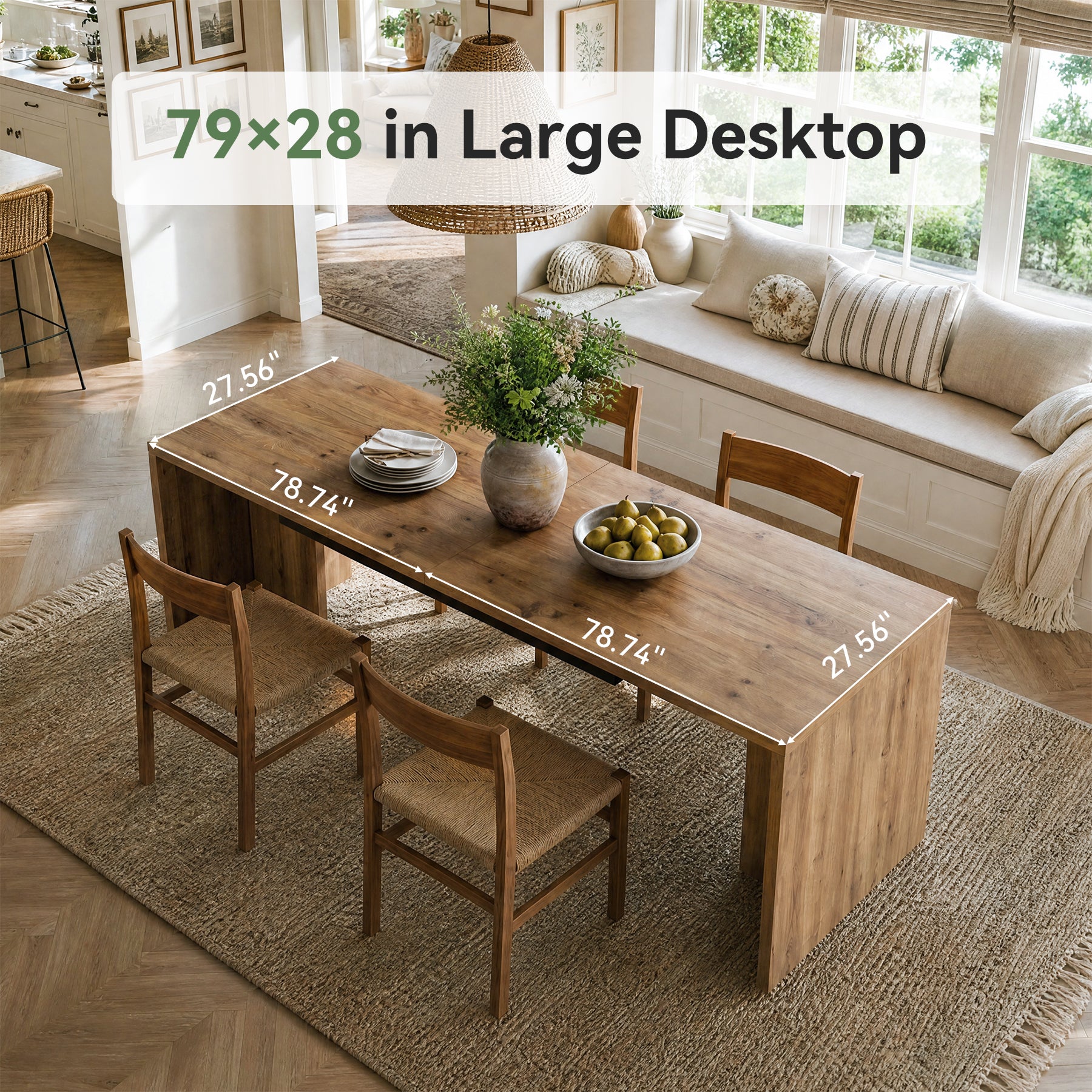 78"Solid Wood Dining Table, Kitchen Table for 6-8 People for Dining Room