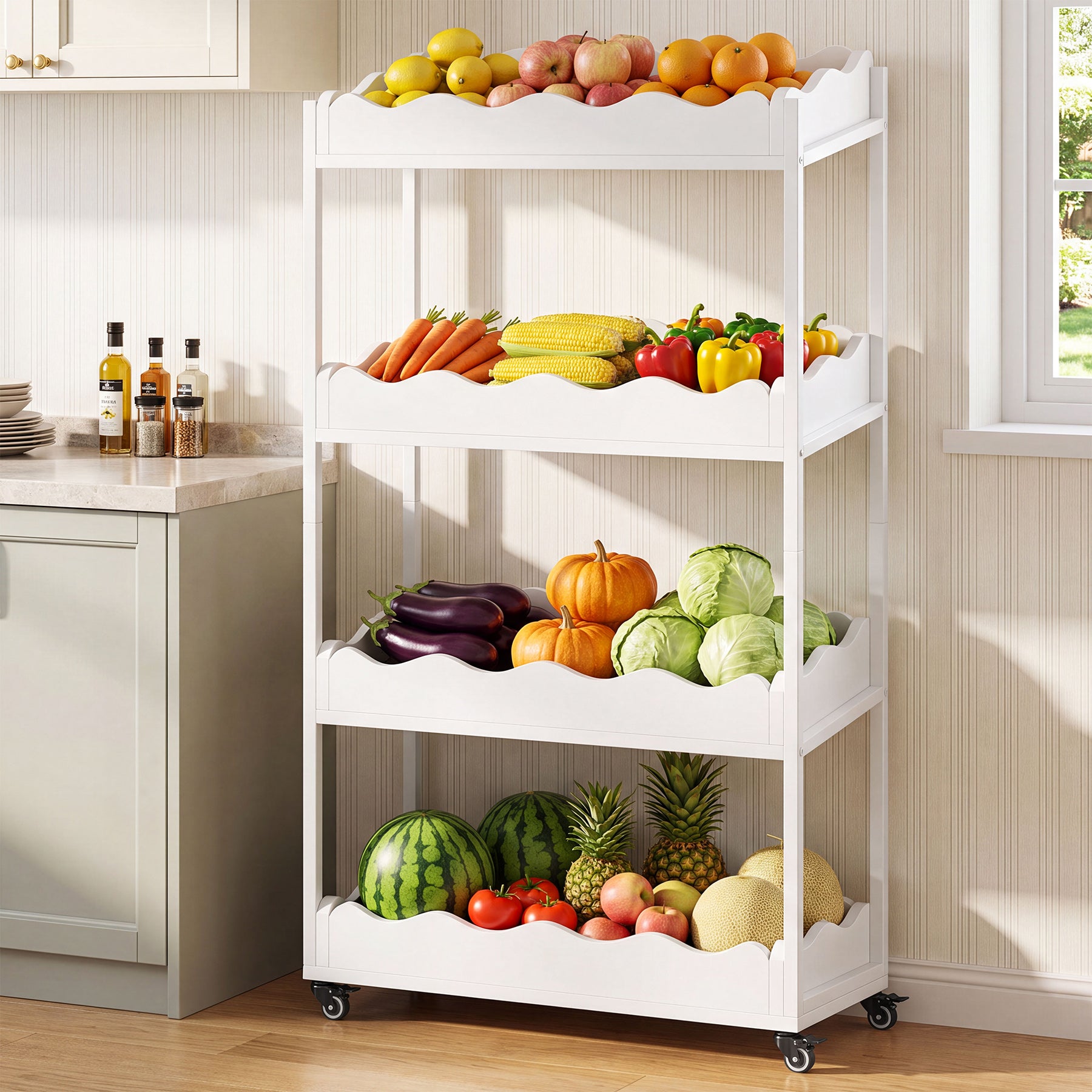 4-Tier Kitchen Cart, 55.12" Fruit and Vegetable Storage Rack with Wheels