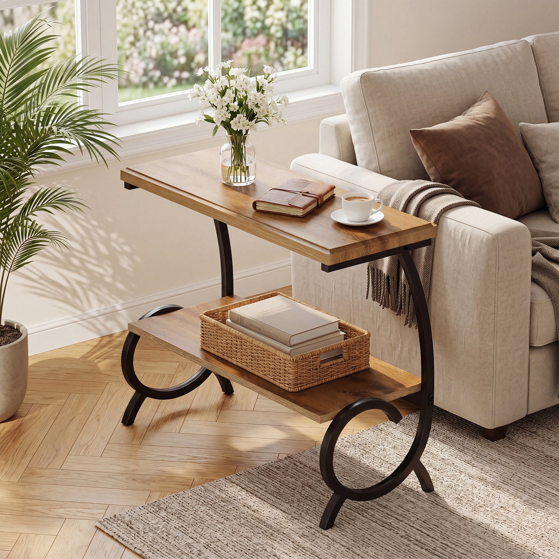 Tribesigns 2-Tier End Table, J-Shaped Side Table for Living Room
