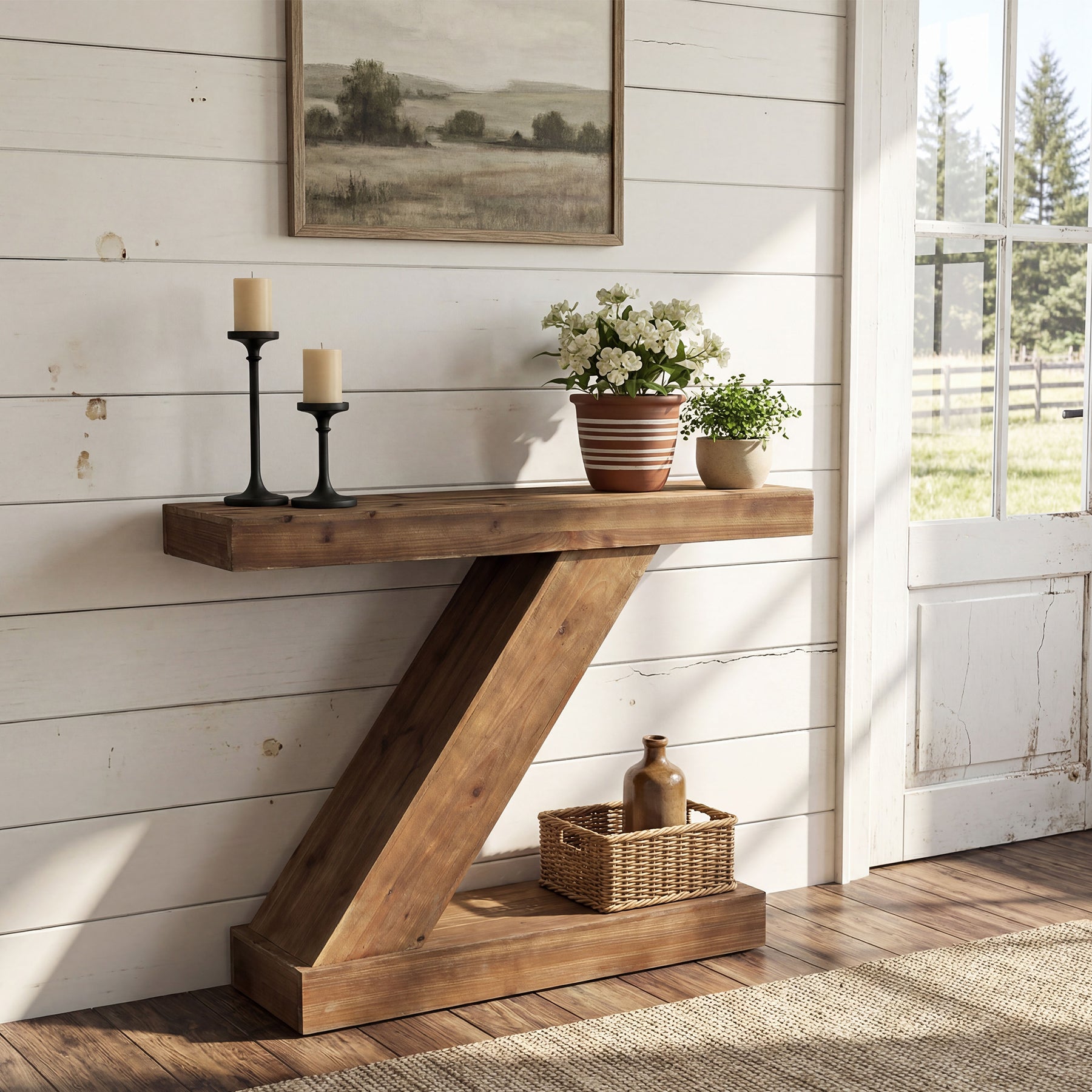41.3” Solid Wood Z-Shape Console Table, Modern Narrow Entryway