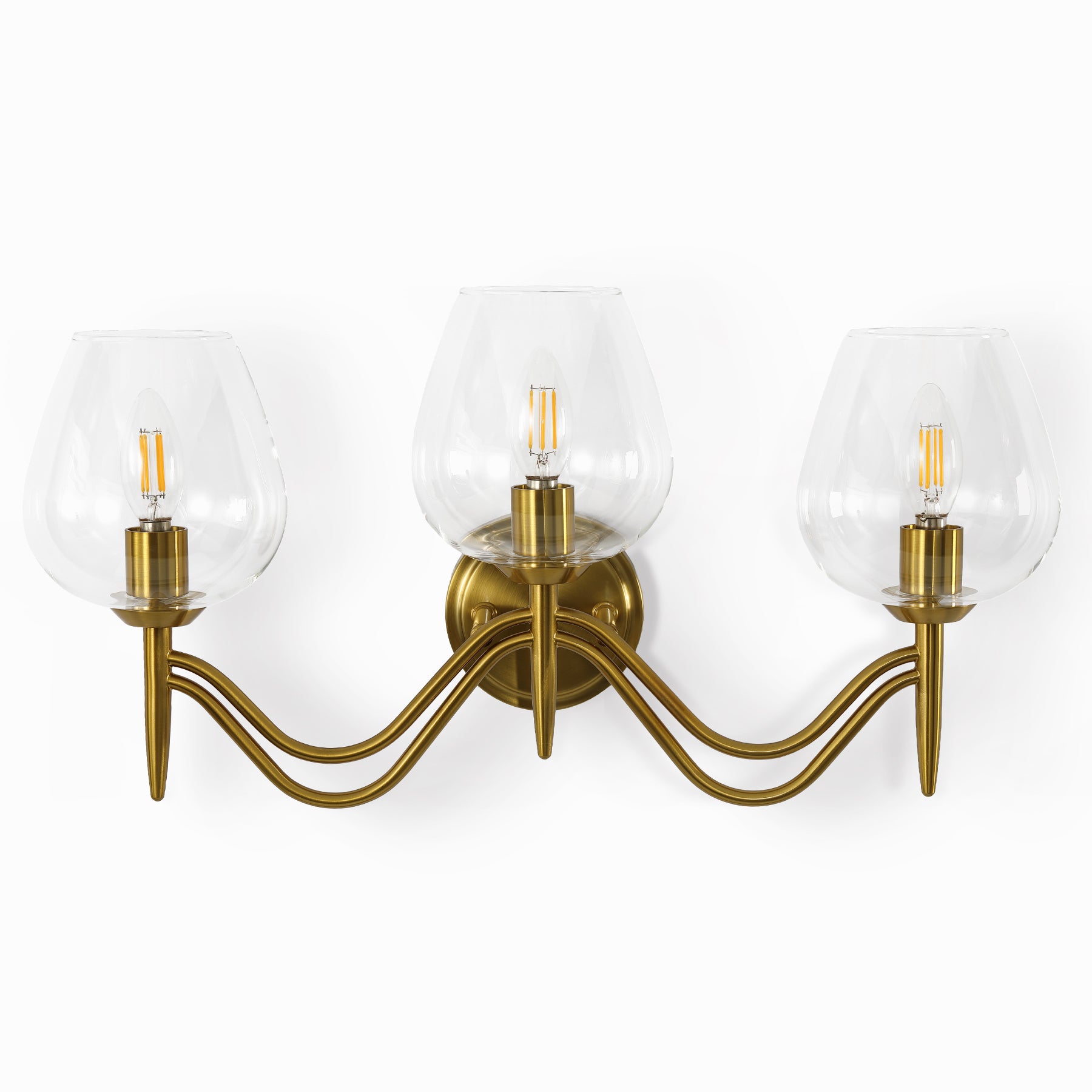 3-light Bathroom Vanity Light, Gold Metal & Clear Glass Wall Sconce With E12 Base