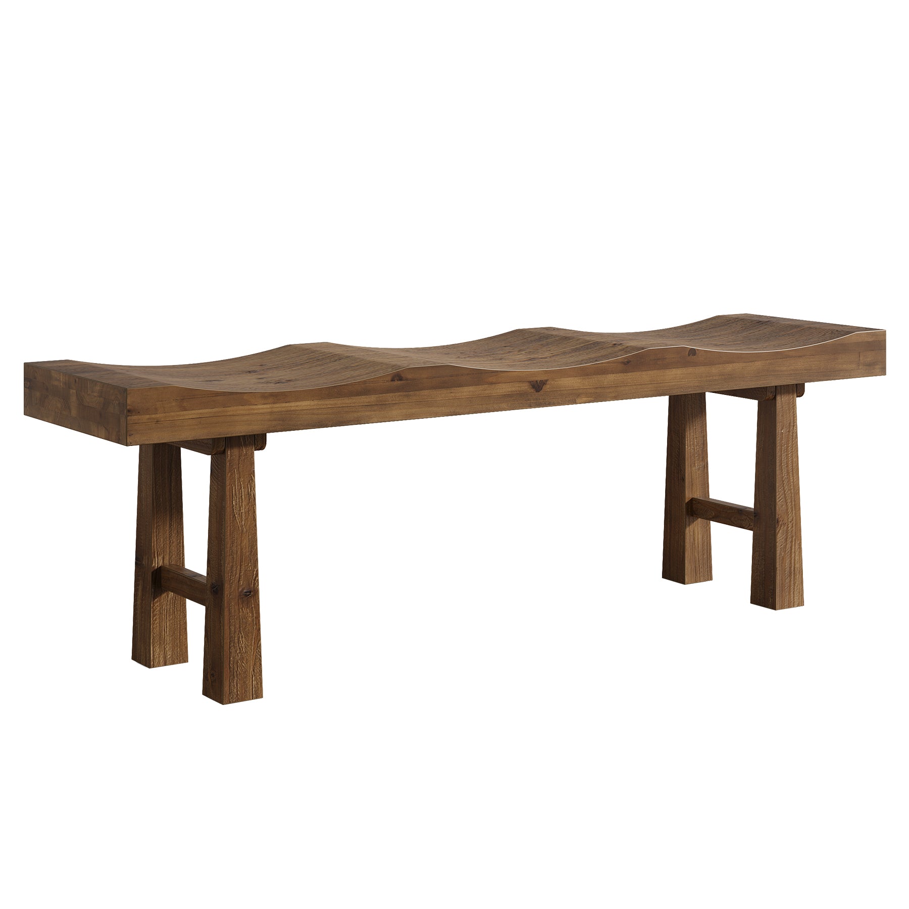 55" Entryway Bench, Solid Wood Storage Bench with Wave-Top Design for Foyer