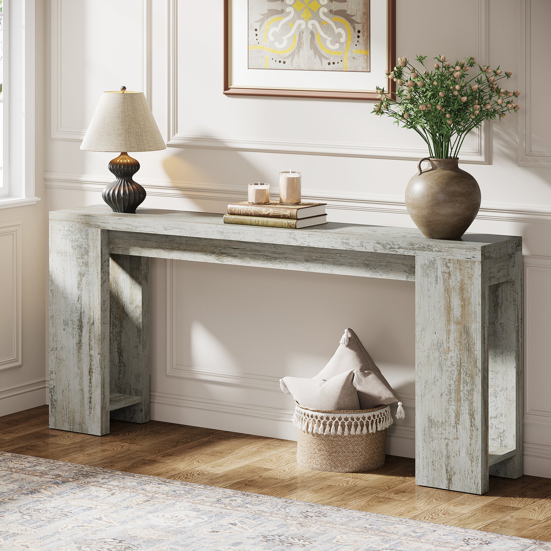 70.9" Extra Long Farmhouse Console Table, Narrow Sofa Table for Entryway