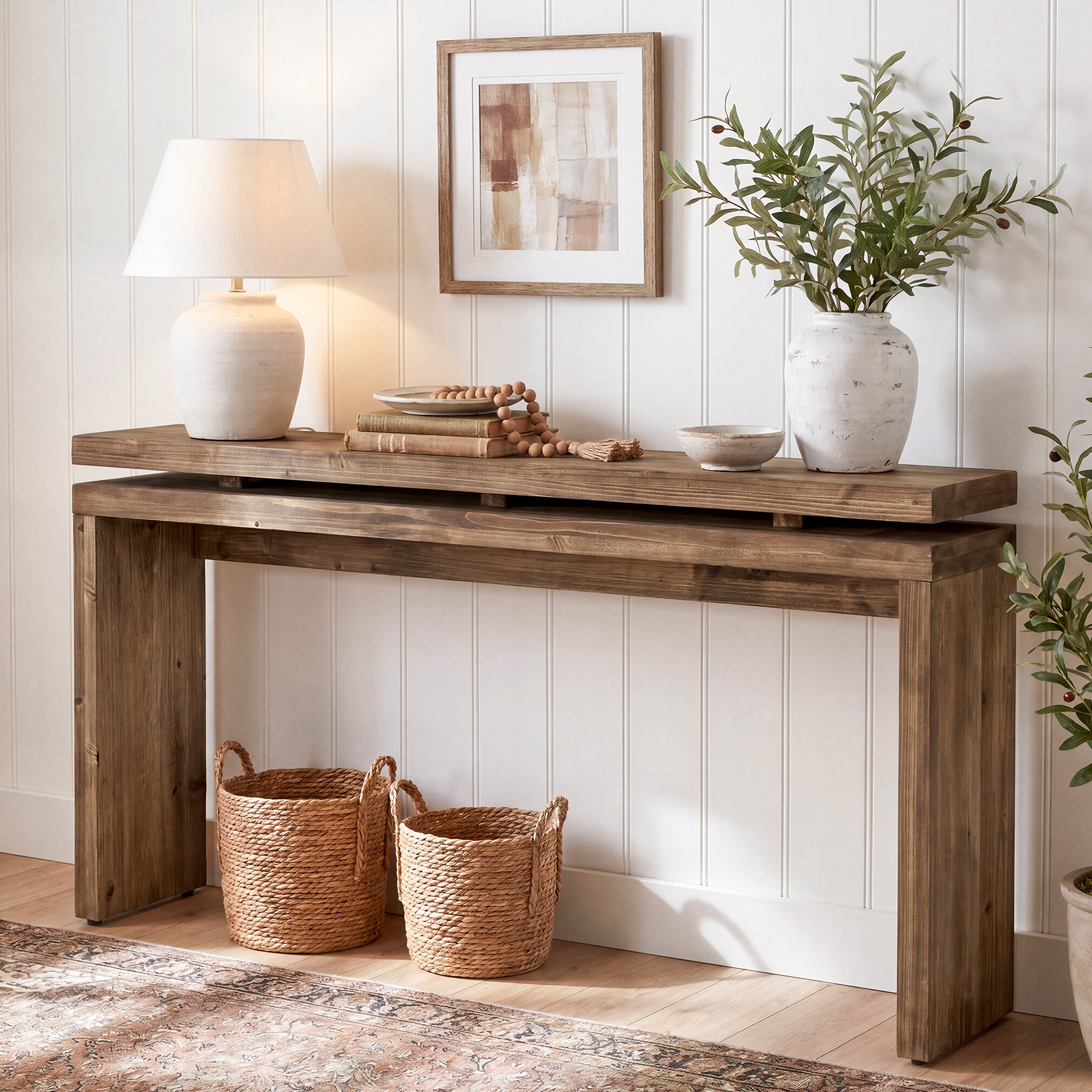 Solid Wood Console Table, 63" Farmhouse Sofa Table Behind Couch for Entryway
