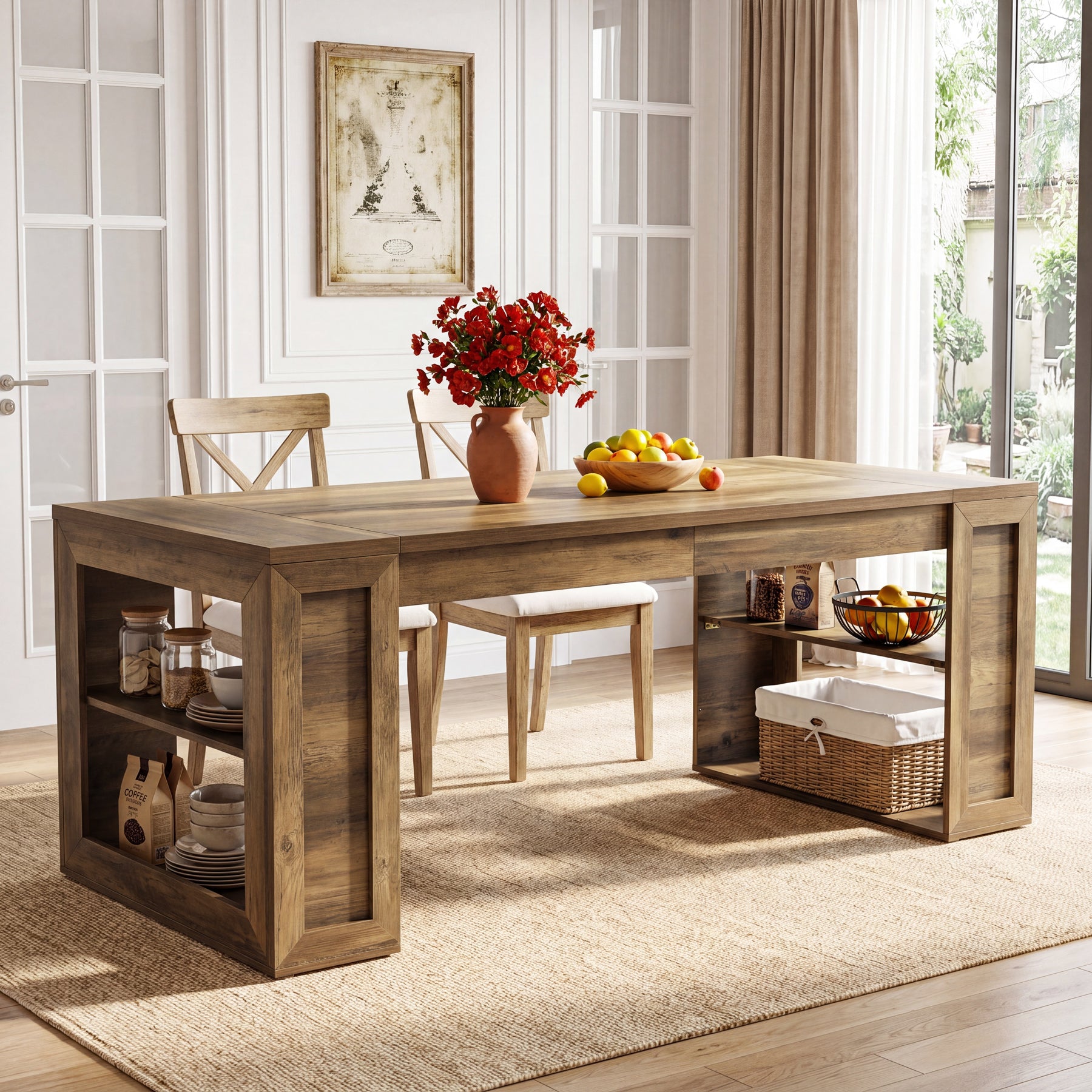 Tribesigns 70.8-Inch Dining Table, 6-Person Kitchen Table with Shelves