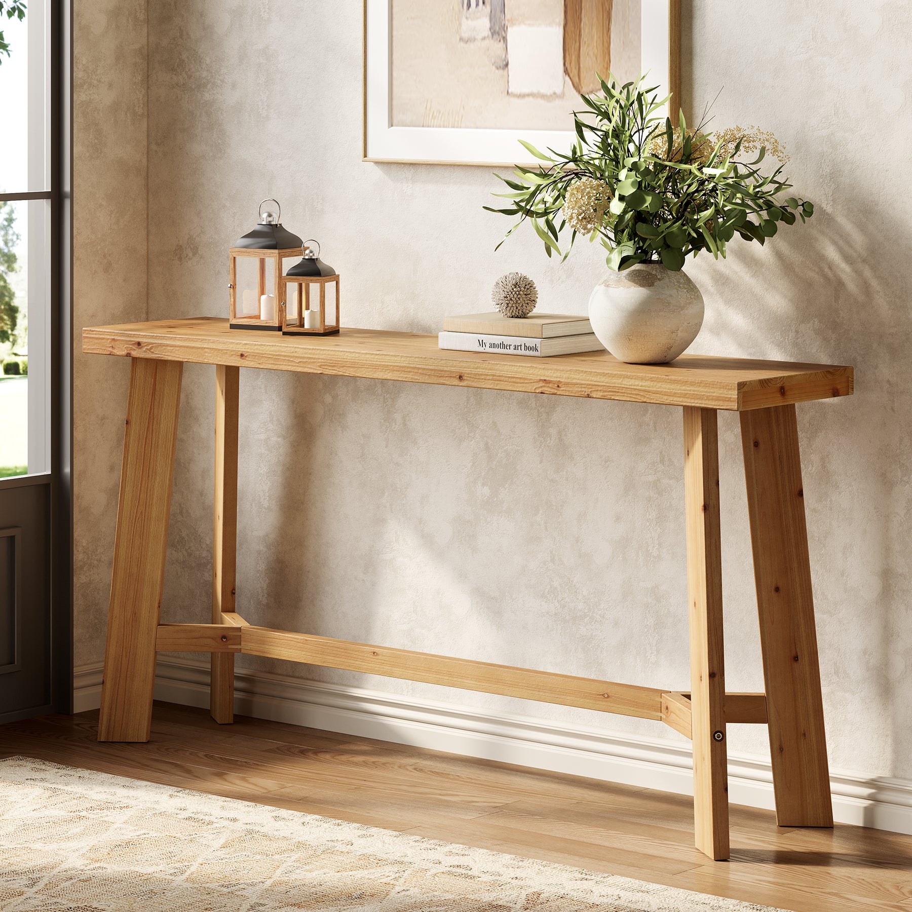 Solid Wood Console Table, 63" Entryway Table Sofa Table Behind Couch