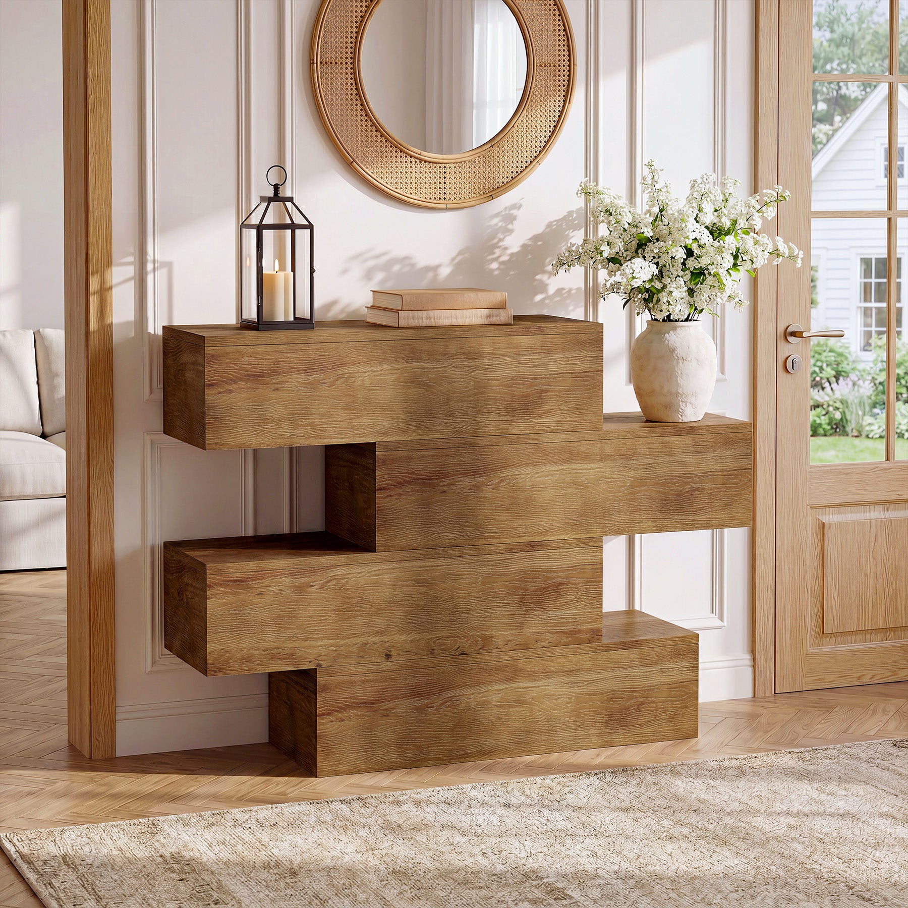 43.3" Asymmetrical Solid Wood Console Table, Rustic Sofa Table Industrial Accent Display Table for Living Room