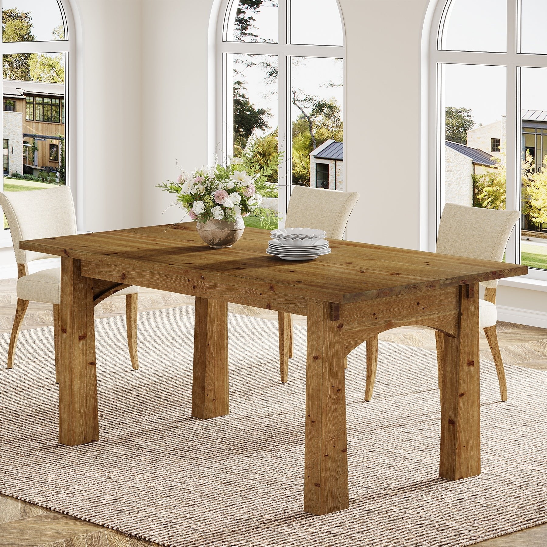 Solid Wood Dining Table, 63" Rectangular Kitchen Table for 4-6 People