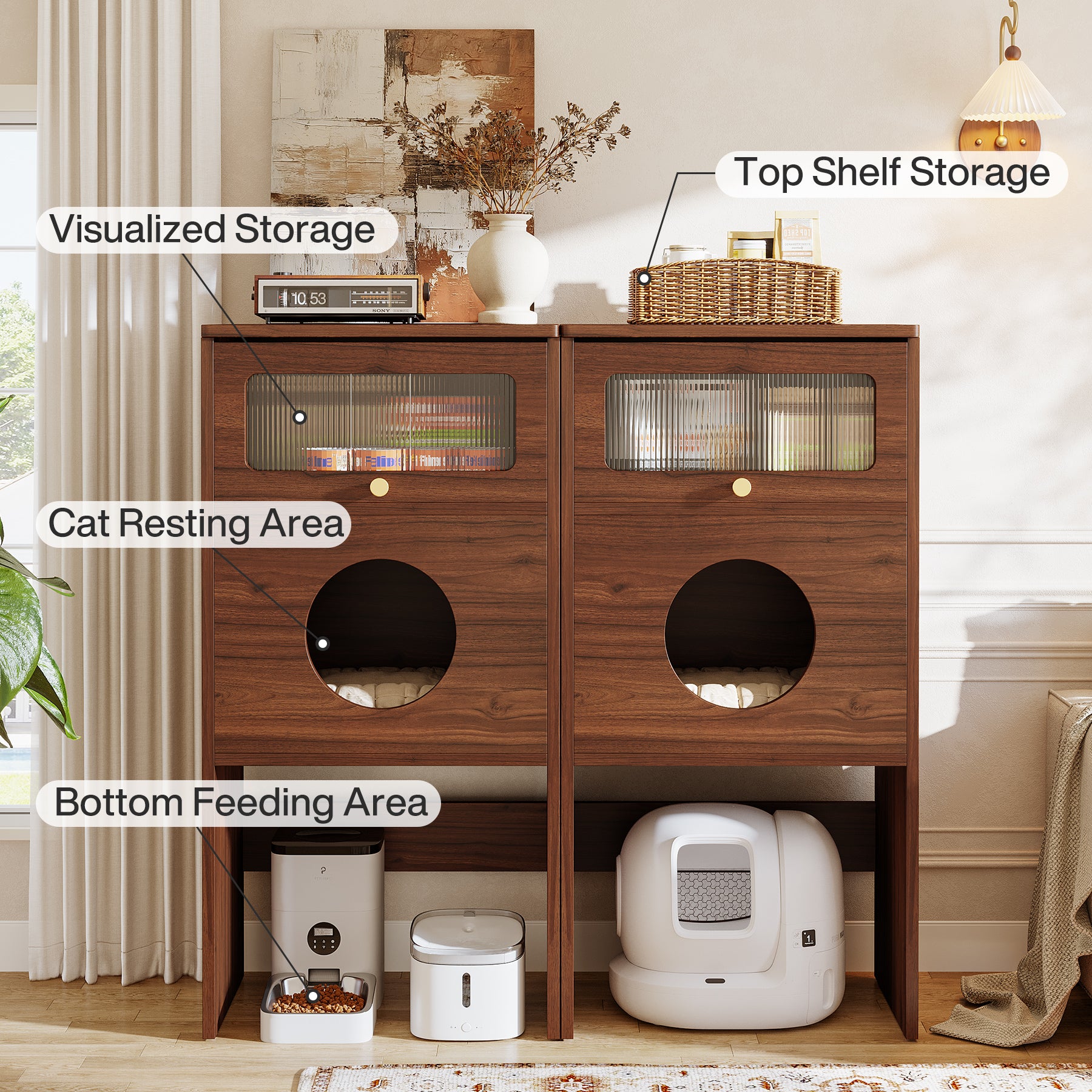 Cat Litter Box Enclosure, Modern Kitty House End Table with Acrylic Door