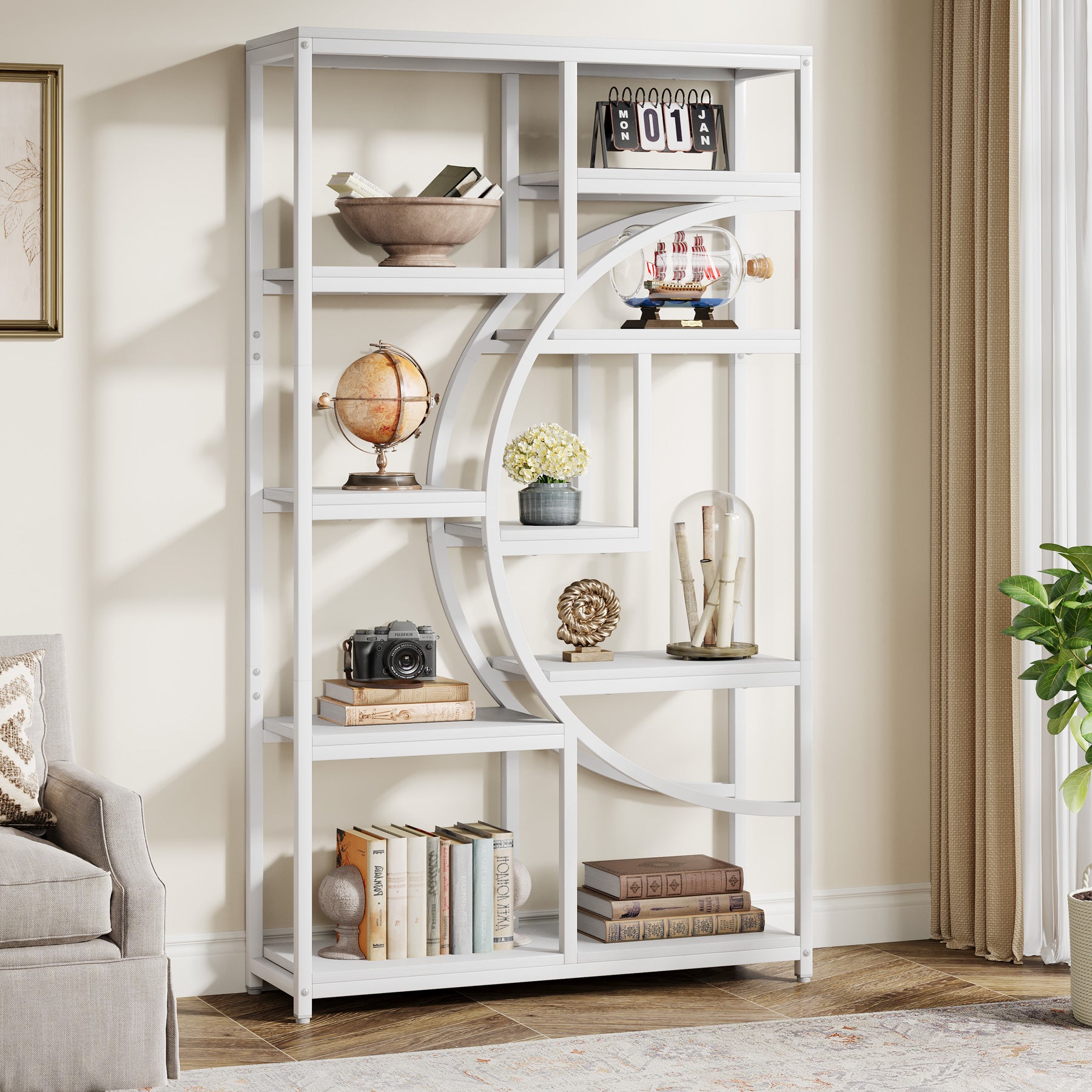 5-Tier Etagere Bookshelf, 68.9" Bookcase with 9 Open Shelves