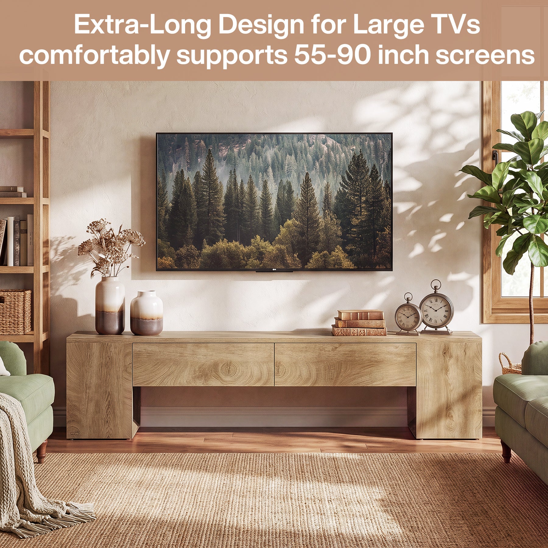 86" Extra-Long TV Stand, Media TV Console with Double Drawers for TVs up to 90 Inch