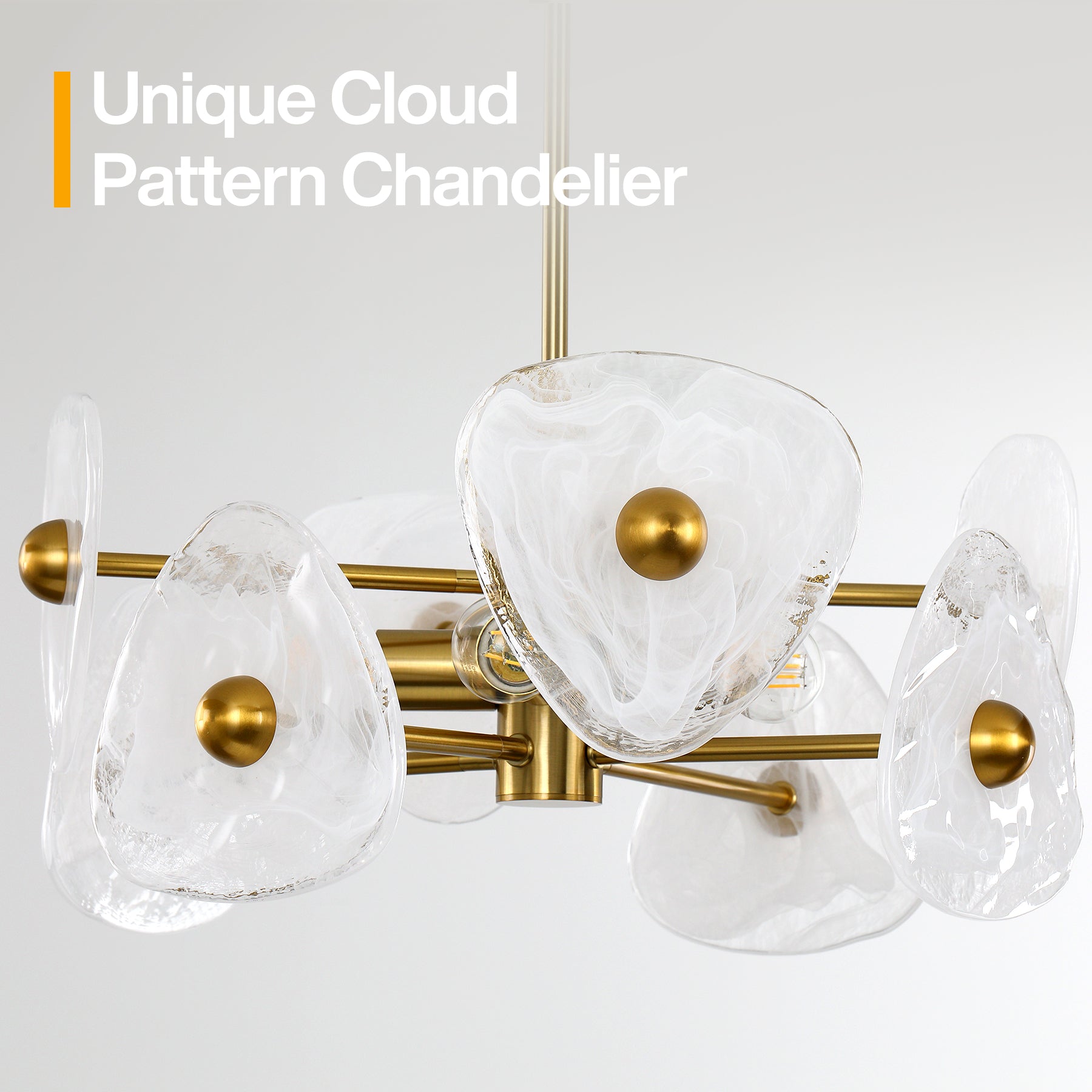 4-Light Chandelier, Pendant Light Fixtures with Cloud Glass Shades