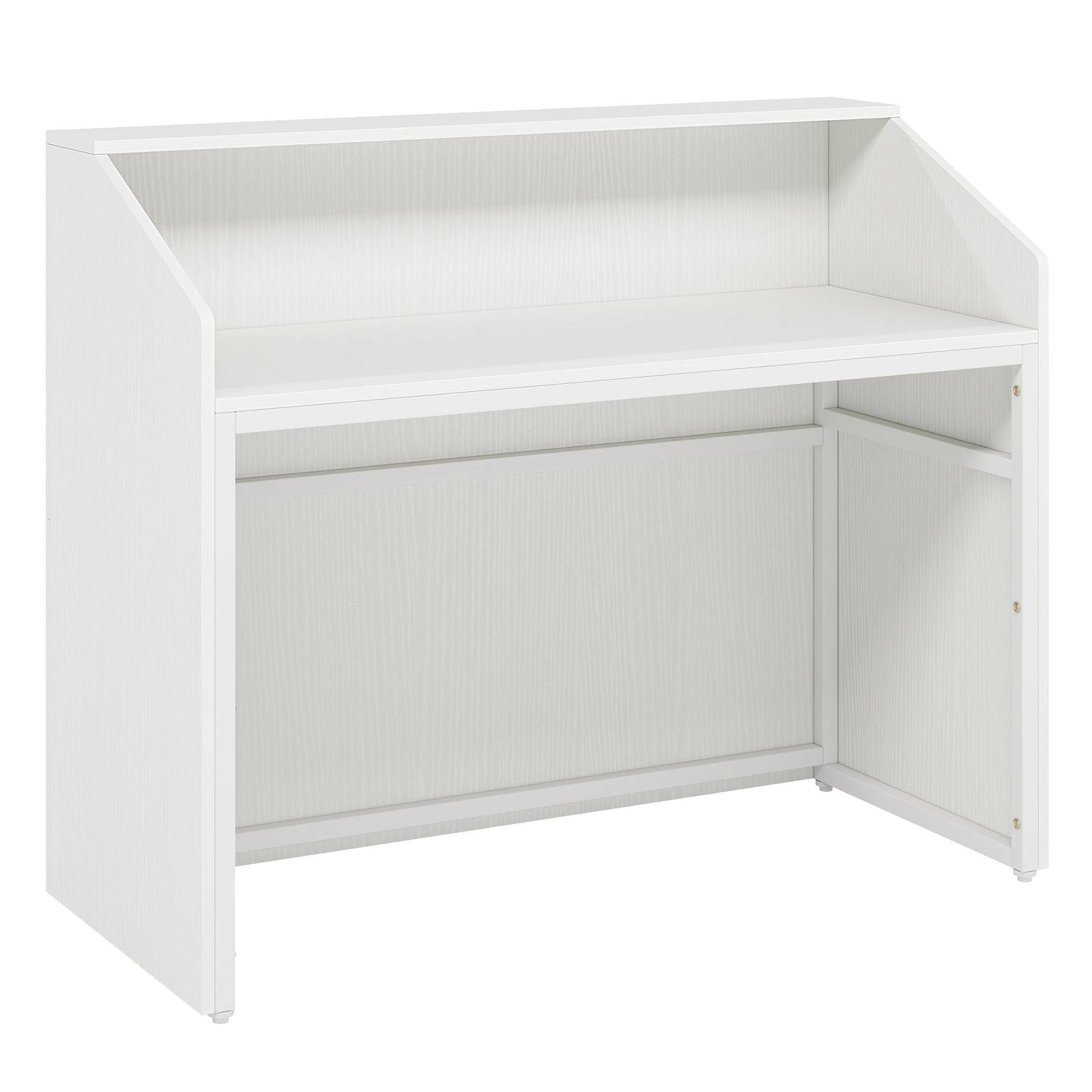46.46" Modern Reception Desk, White Front Counter with Cable Grommet for Salon and Home Office