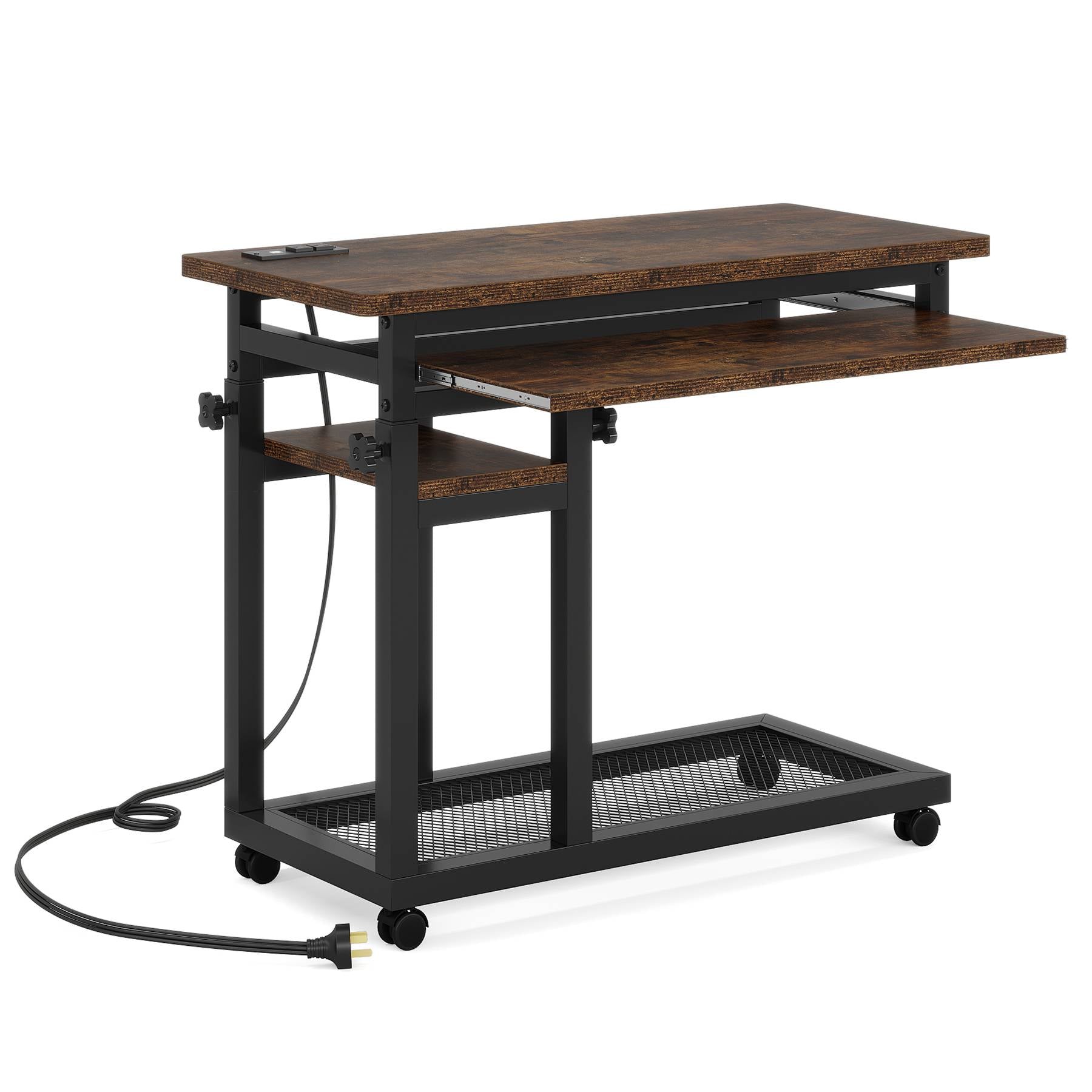 C Table, Mobile Portable Desk Side Table with Power Outlet Tribesigns