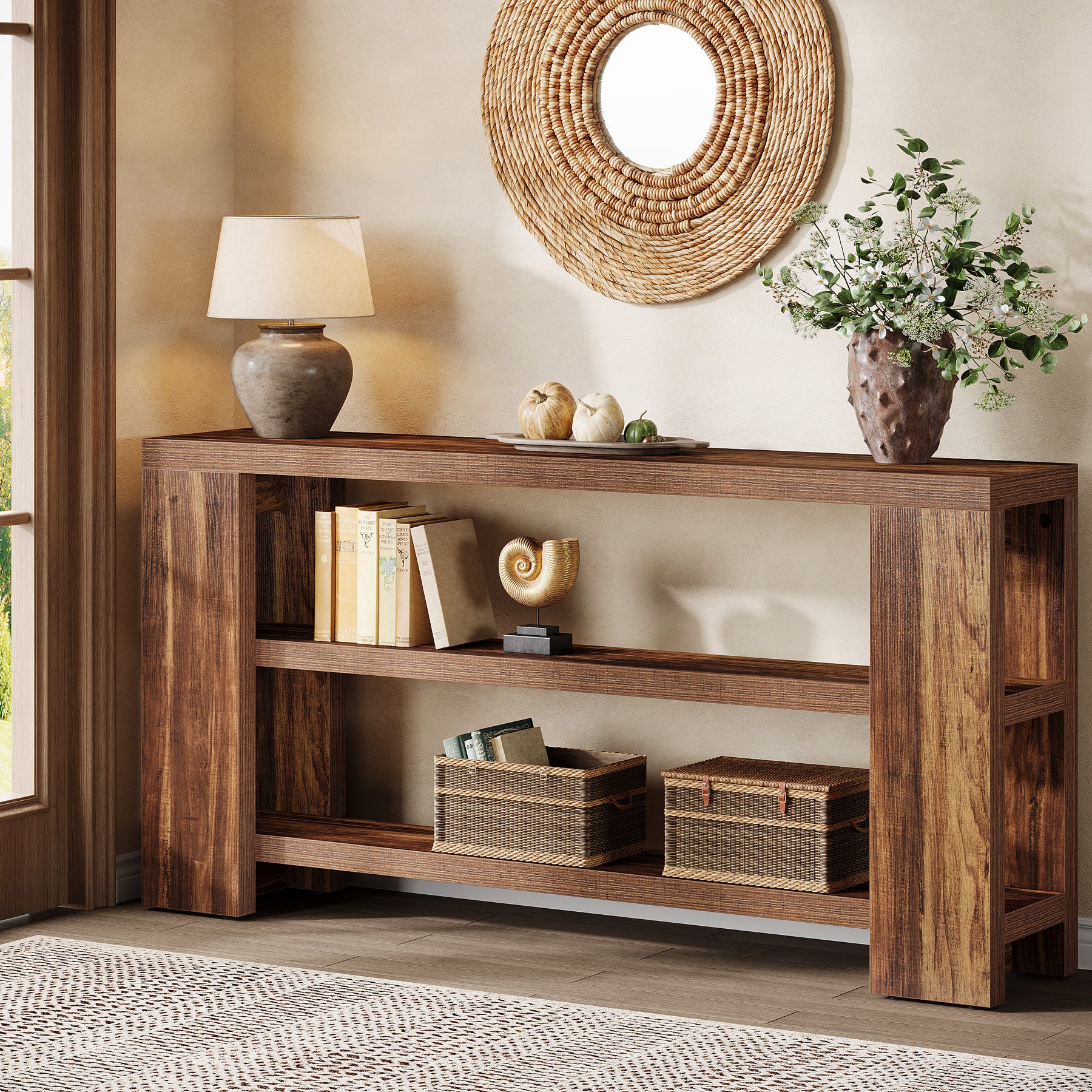 70.9" Console Table, Wooden 3-Tier Sofa Foyer Table